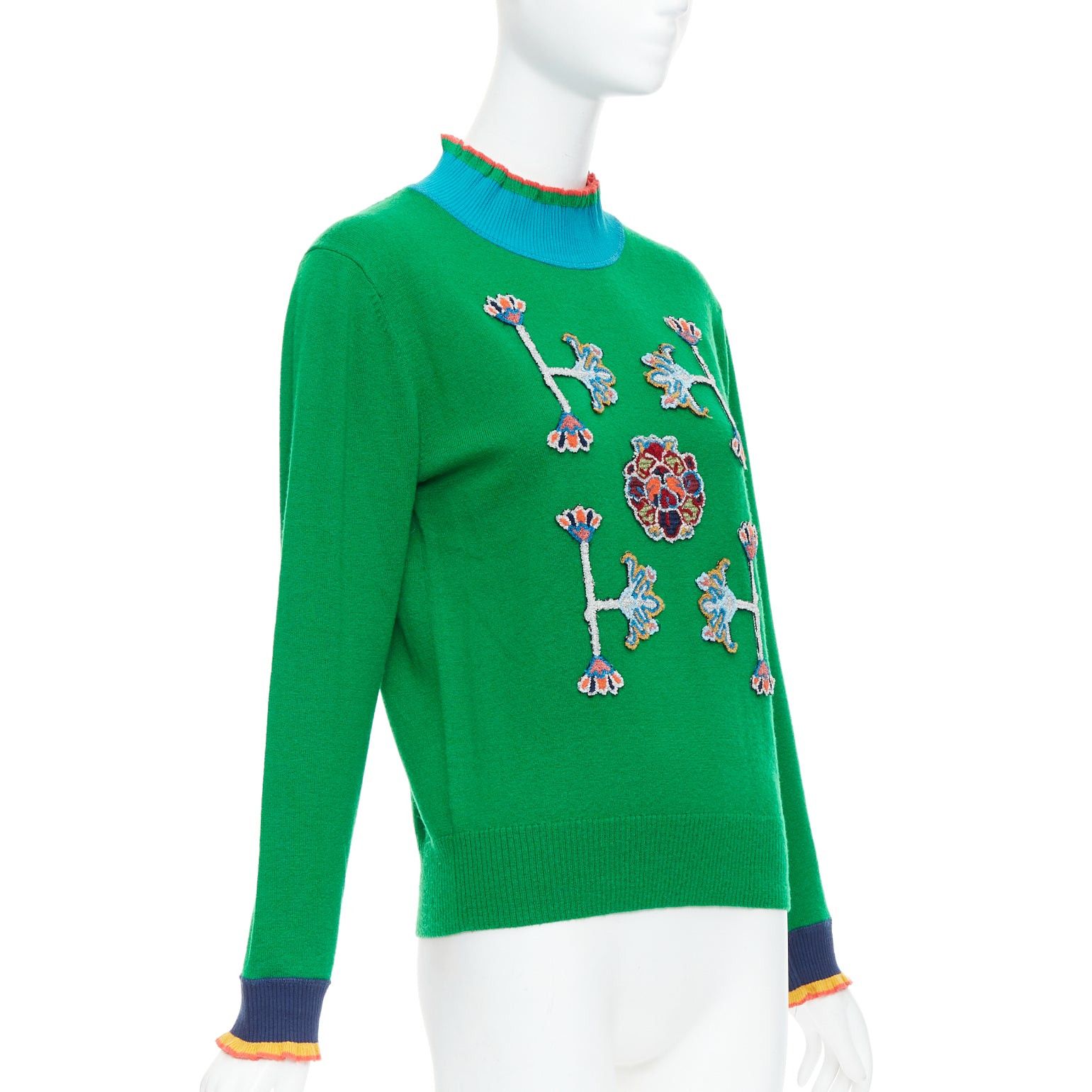 Vivienne Tam VIVIENNE TAM green merino wool cashmere oriental patch sweater M Size M / US 6-8 / IT 42-44 - 3 Thumbnail