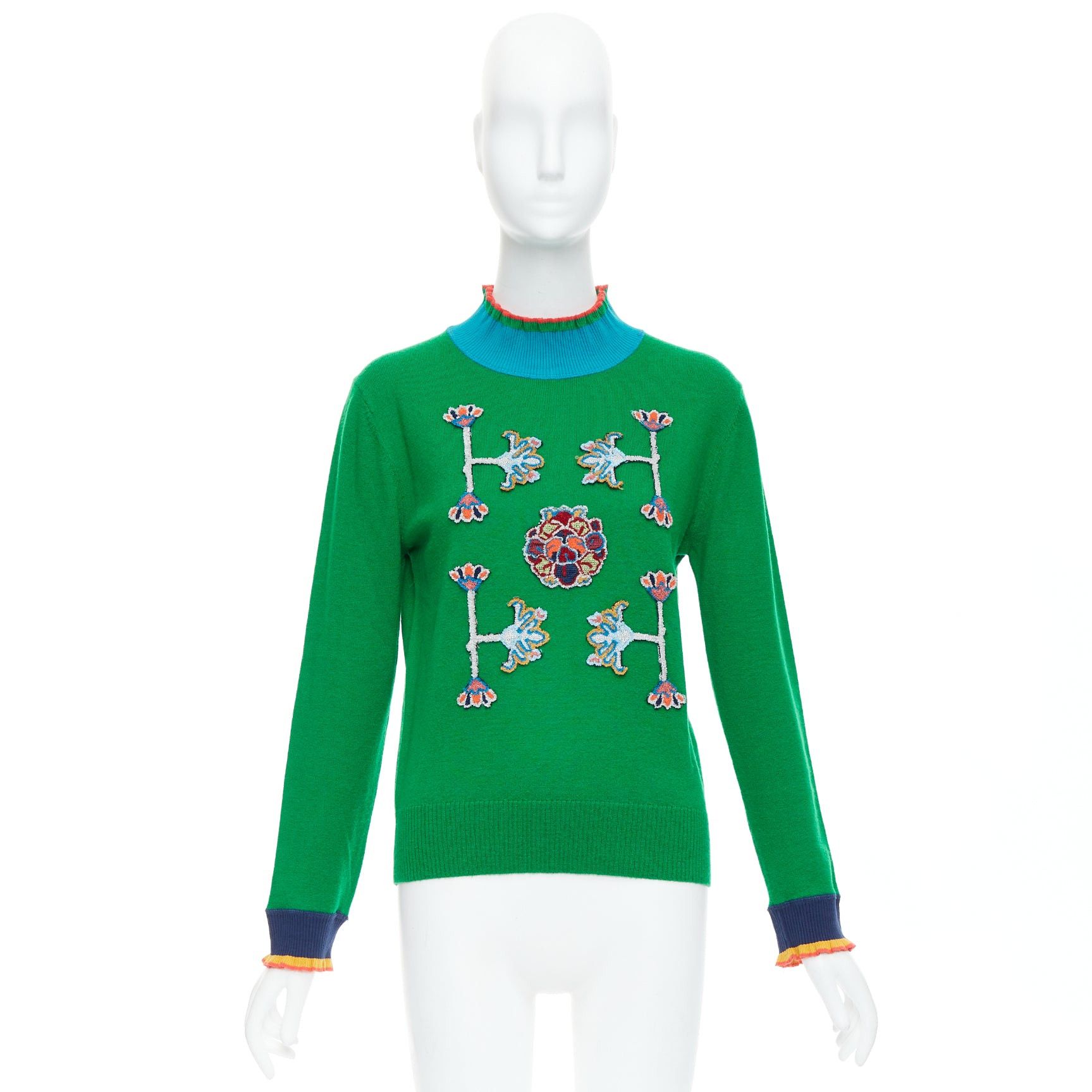 Vivienne Tam VIVIENNE TAM green merino wool cashmere oriental patch sweater M Size M / US 6-8 / IT 42-44 - 8 Thumbnail