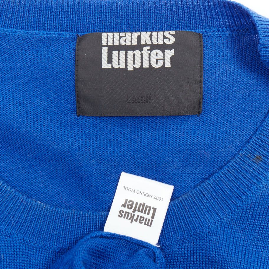 Markus Lupfer MARKUS LUPFER blue merino wool yellow sequin lip sweater S Size S / US 4 / IT 40 - 8 Thumbnail