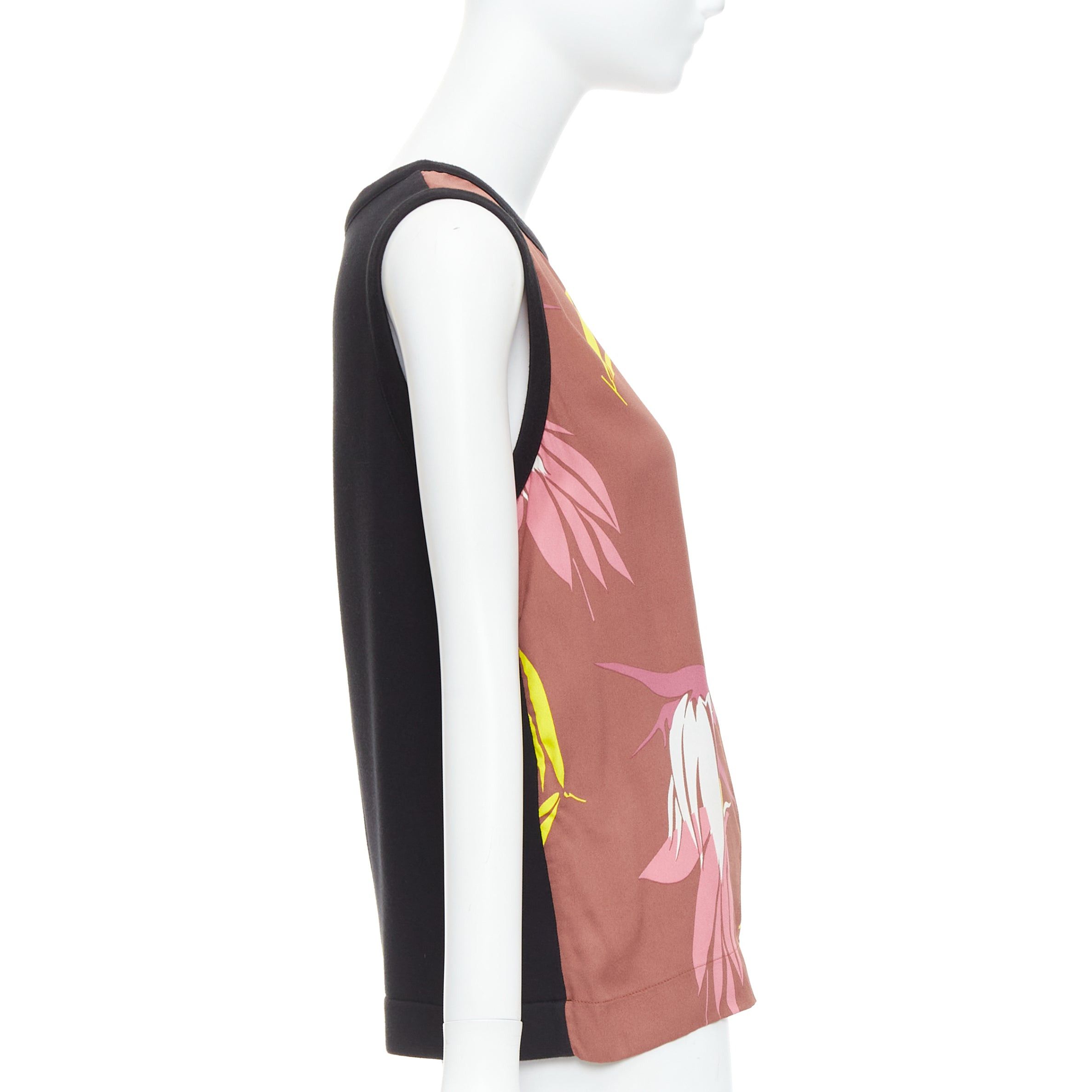 Marni MARNI brown black cotton blend tropical floral print tank top IT40 S Size S / US 4 / IT 40 - 4 Thumbnail