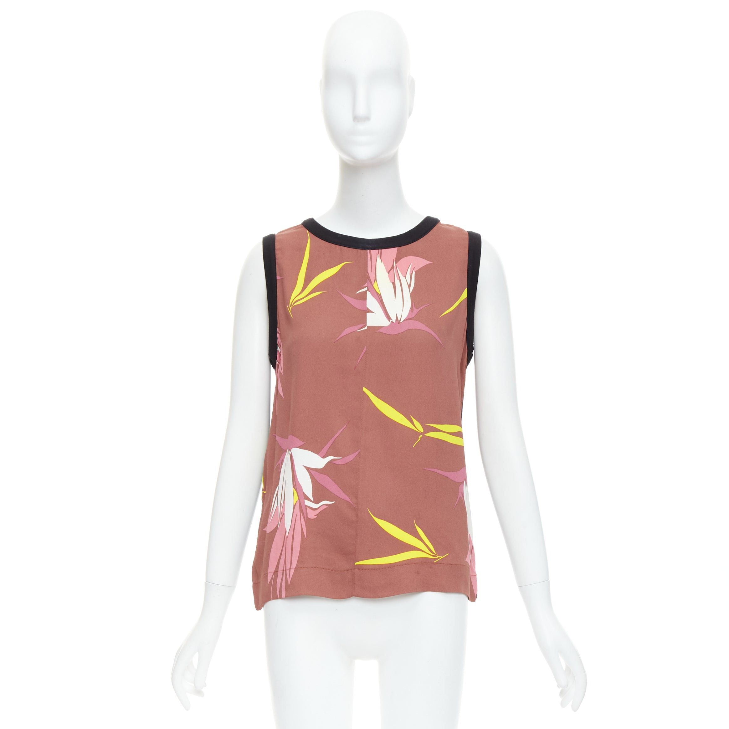 Marni MARNI brown black cotton blend tropical floral print tank top IT40 S Size S / US 4 / IT 40 - 10 Thumbnail