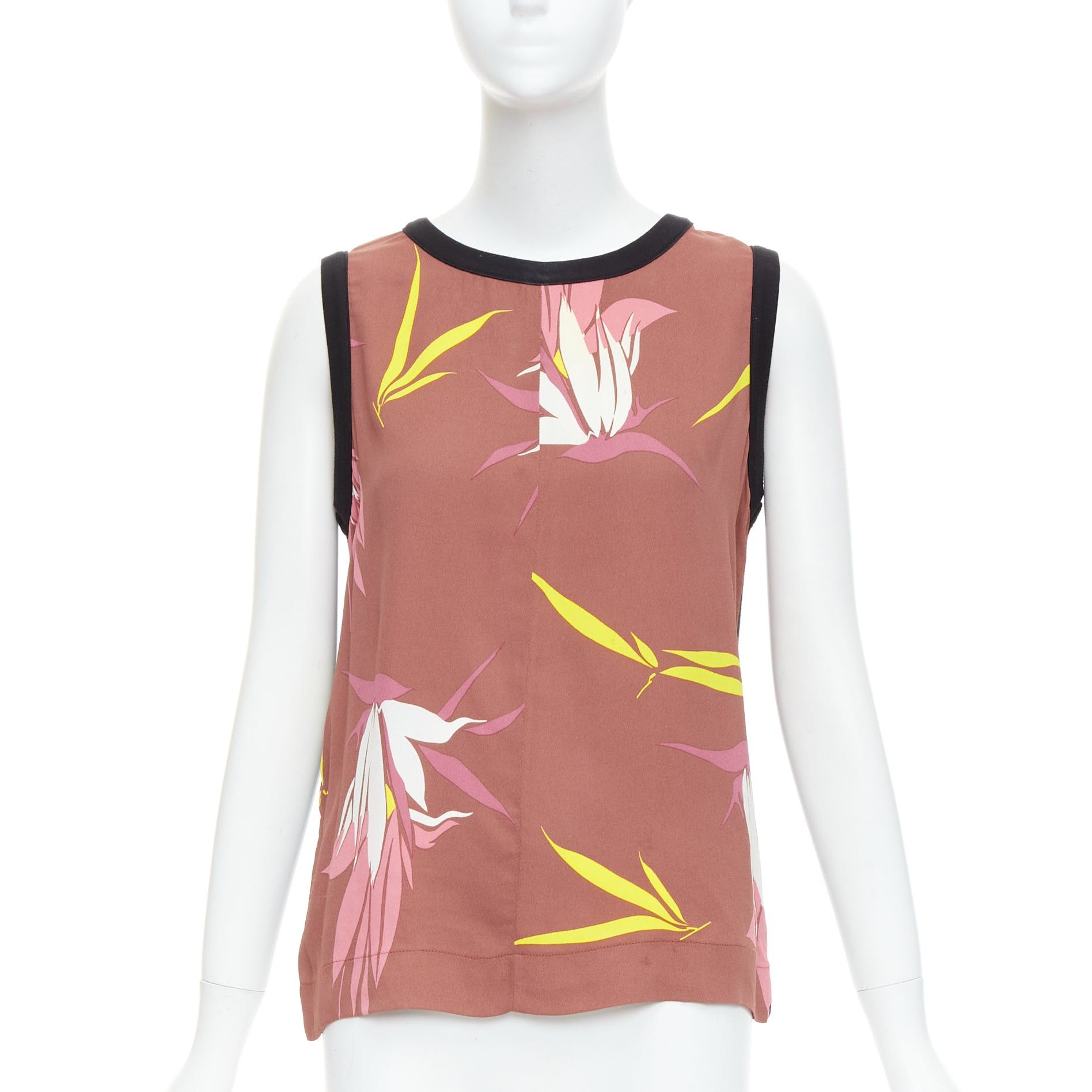 Marni MARNI brown black cotton blend tropical floral print tank top IT40 S Size S / US 4 / IT 40 - 3 Thumbnail