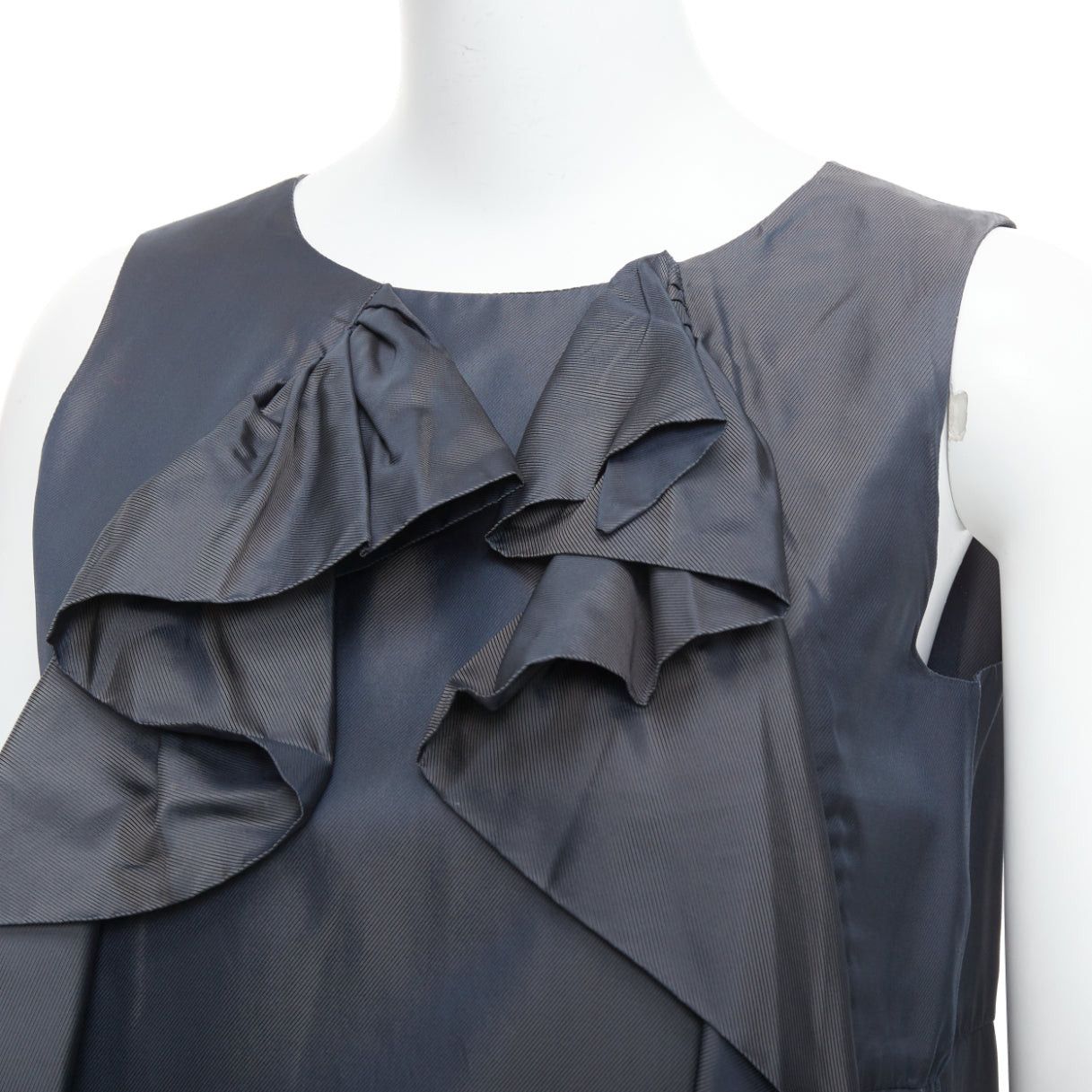 Marni MARNI grey cupro twill ruffle crew neck tunic mini dress IT40 S Size S / US 4 / IT 40 - 2 Thumbnail