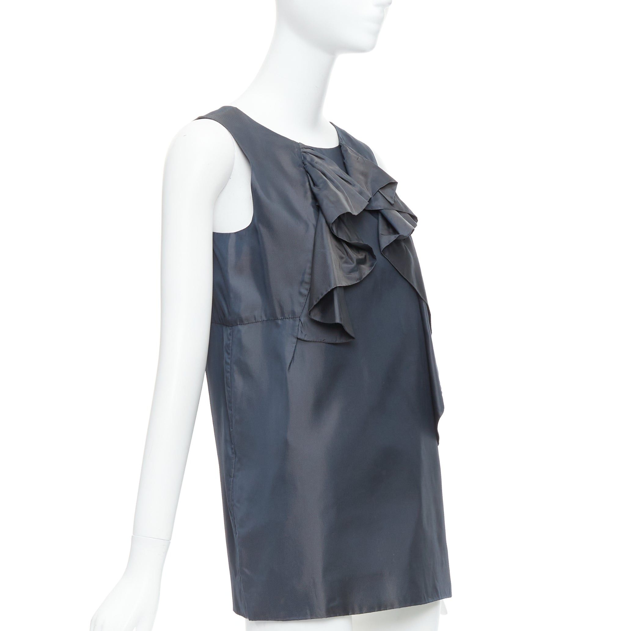 Marni MARNI grey cupro twill ruffle crew neck tunic mini dress IT40 S Size S / US 4 / IT 40 - 3 Thumbnail