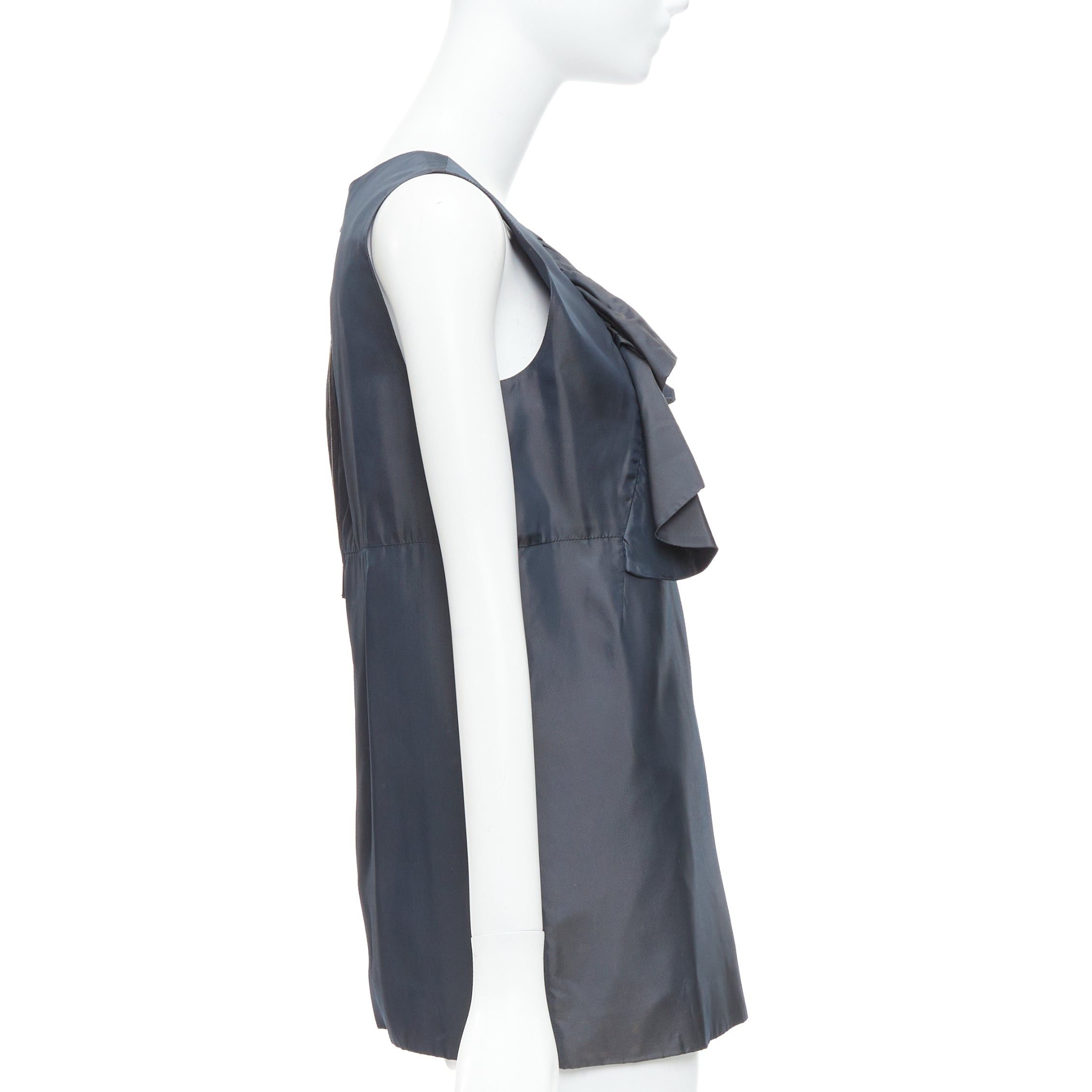 Marni MARNI grey cupro twill ruffle crew neck tunic mini dress IT40 S Size S / US 4 / IT 40 - 4 Thumbnail