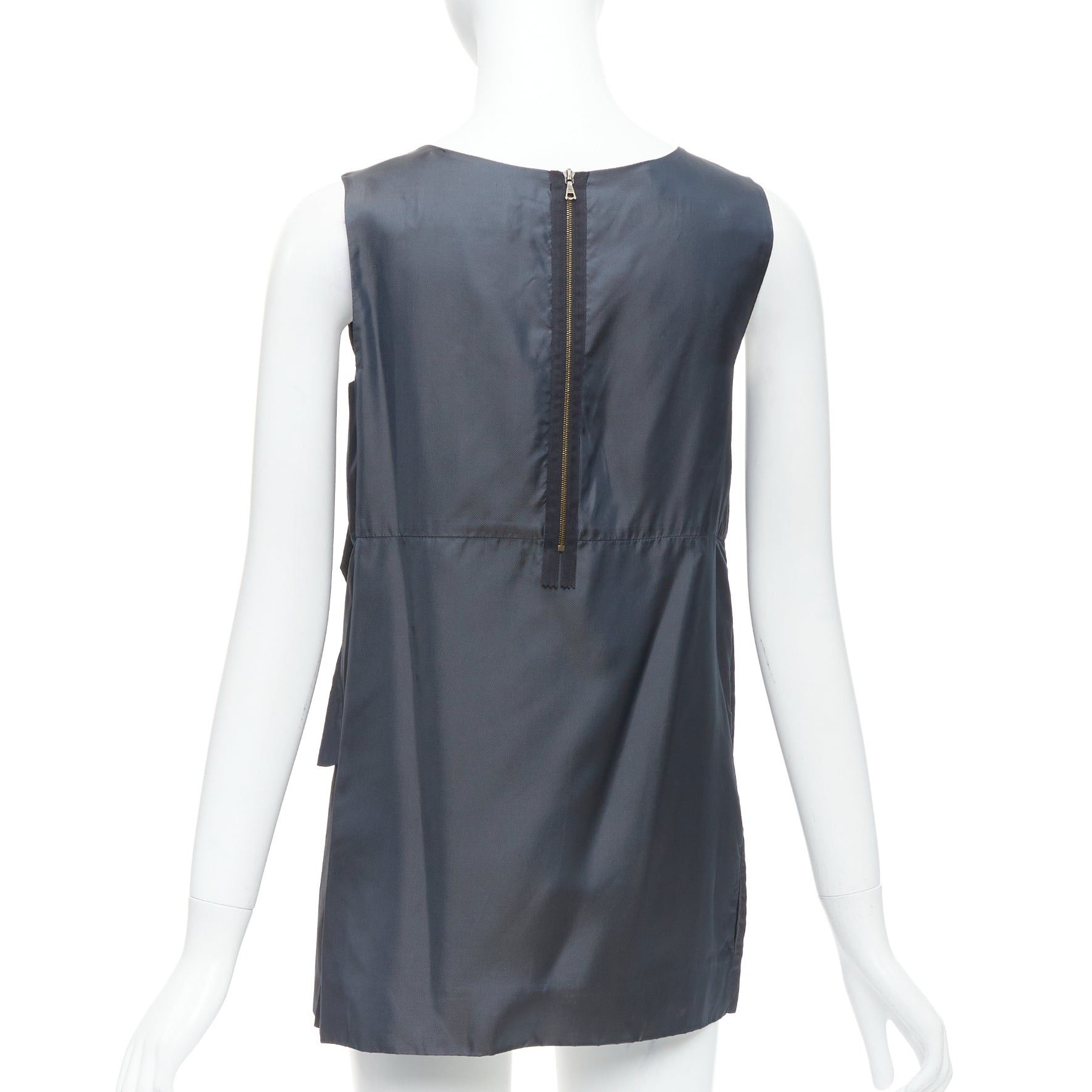 Marni MARNI grey cupro twill ruffle crew neck tunic mini dress IT40 S Size S / US 4 / IT 40 - 5 Thumbnail