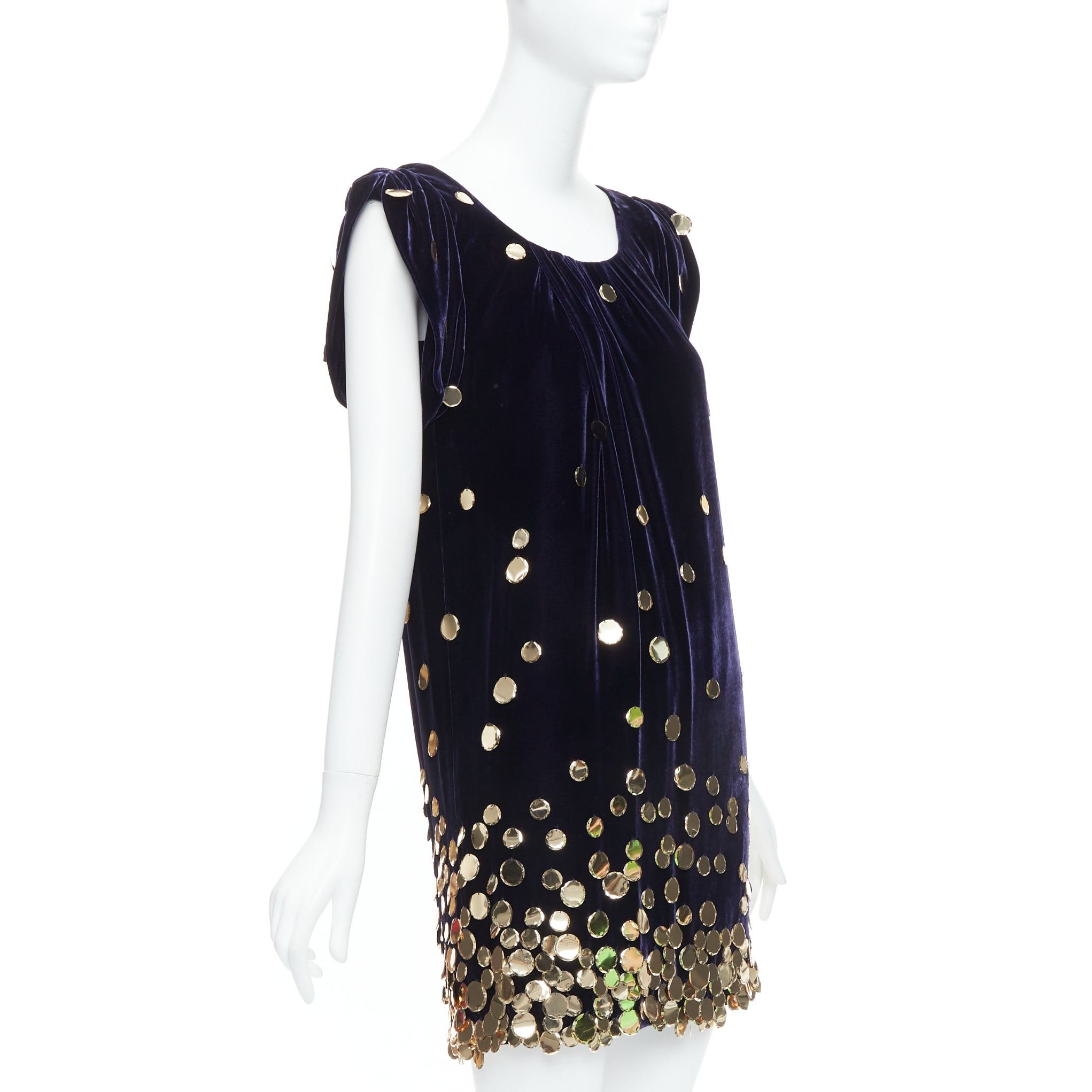 Diane von Furstenberg DIANE VON FURSTENBERG purple velour gold pailette sheath dress US2 S Size S / US 4 / IT 40 - 3 Thumbnail
