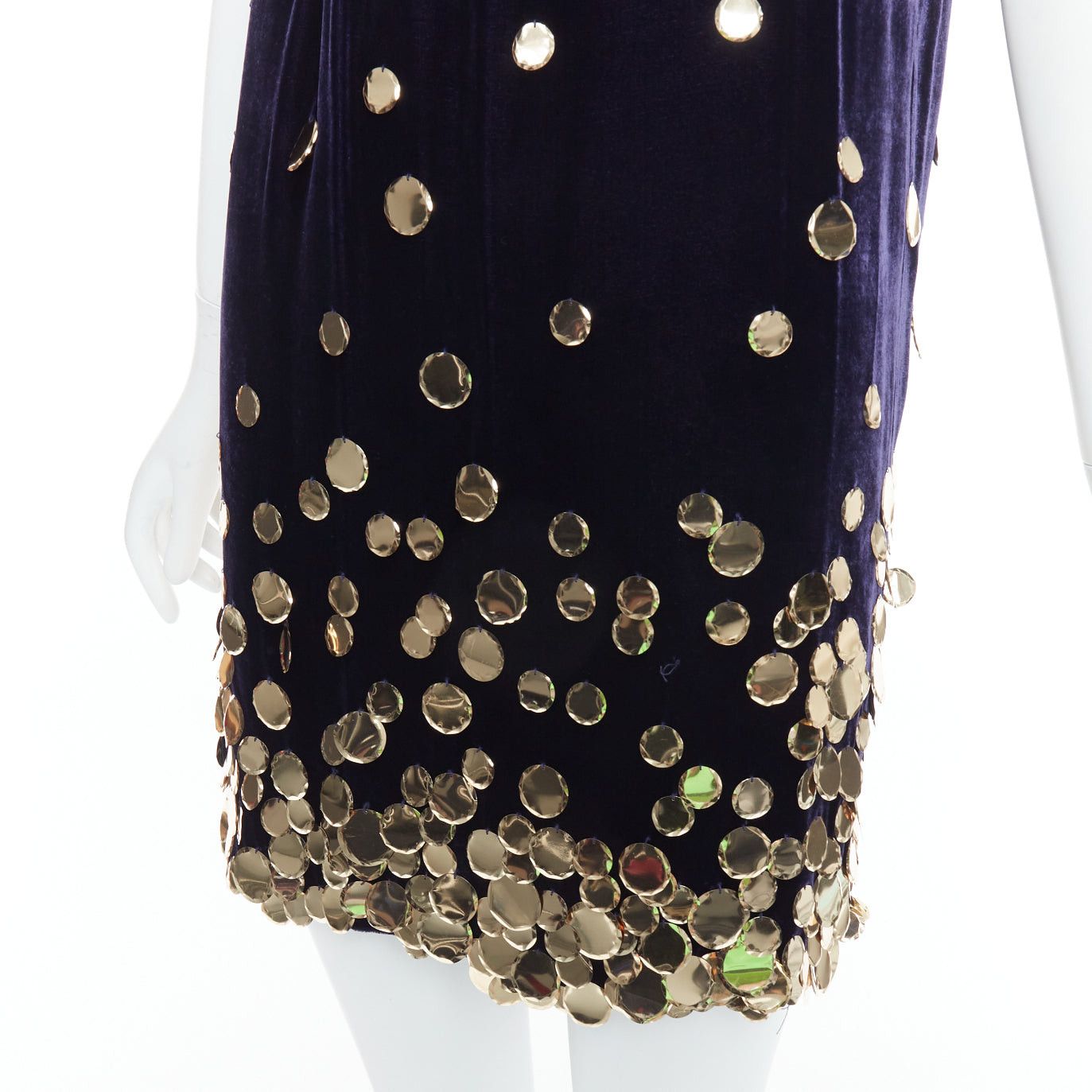 Diane von Furstenberg DIANE VON FURSTENBERG purple velour gold pailette sheath dress US2 S Size S / US 4 / IT 40 - 2 Thumbnail