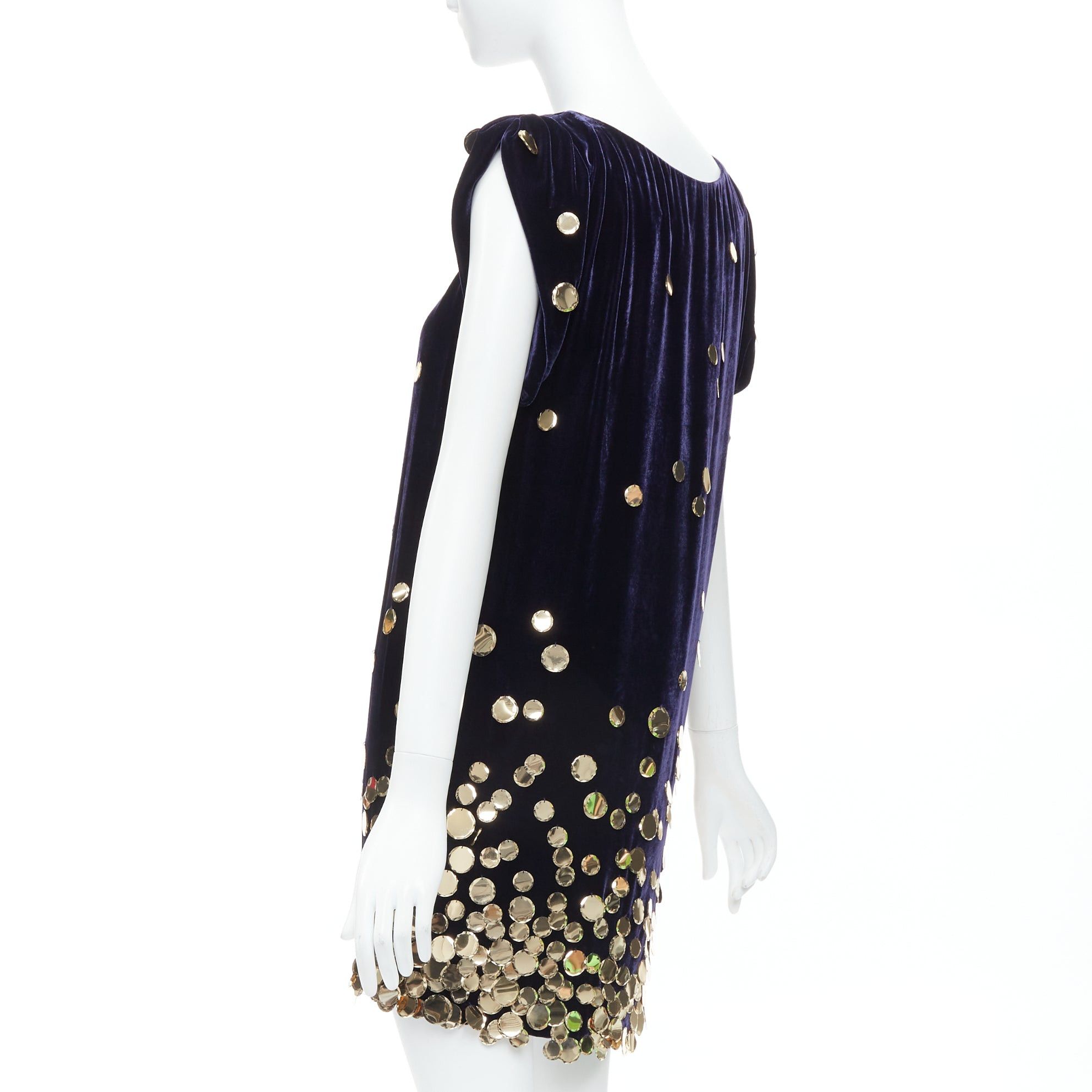 Diane von Furstenberg DIANE VON FURSTENBERG purple velour gold pailette sheath dress US2 S Size S / US 4 / IT 40 - 6 Thumbnail