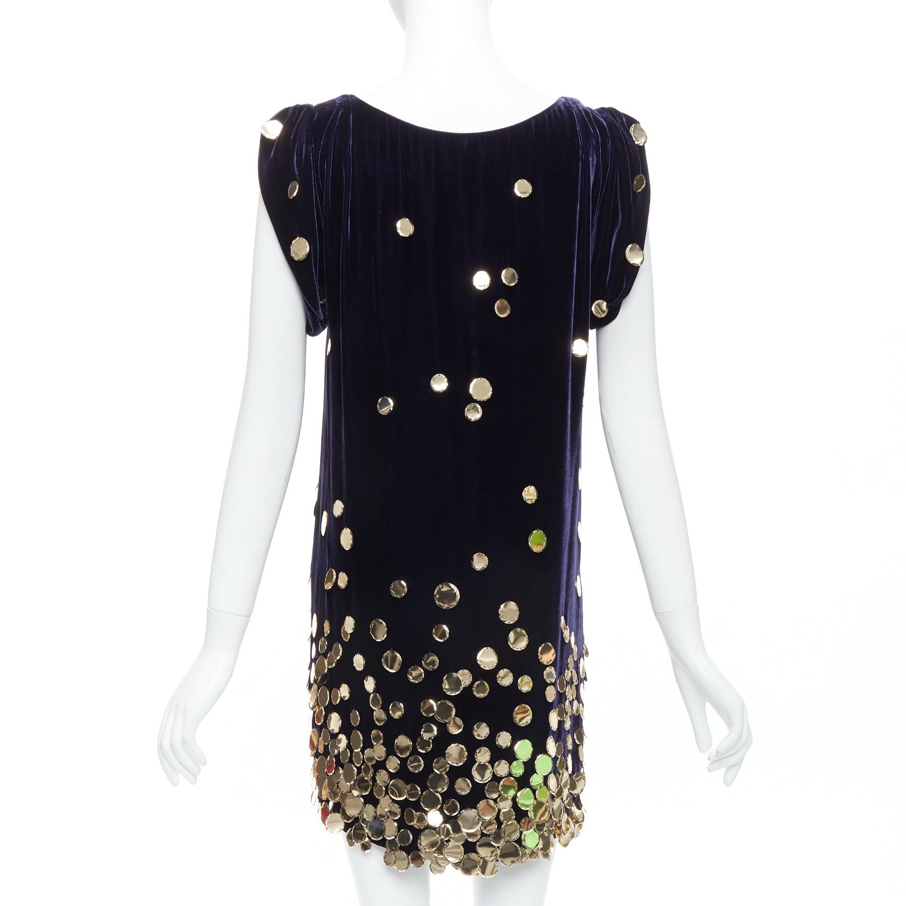 Diane von Furstenberg DIANE VON FURSTENBERG purple velour gold pailette sheath dress US2 S Size S / US 4 / IT 40 - 5 Thumbnail
