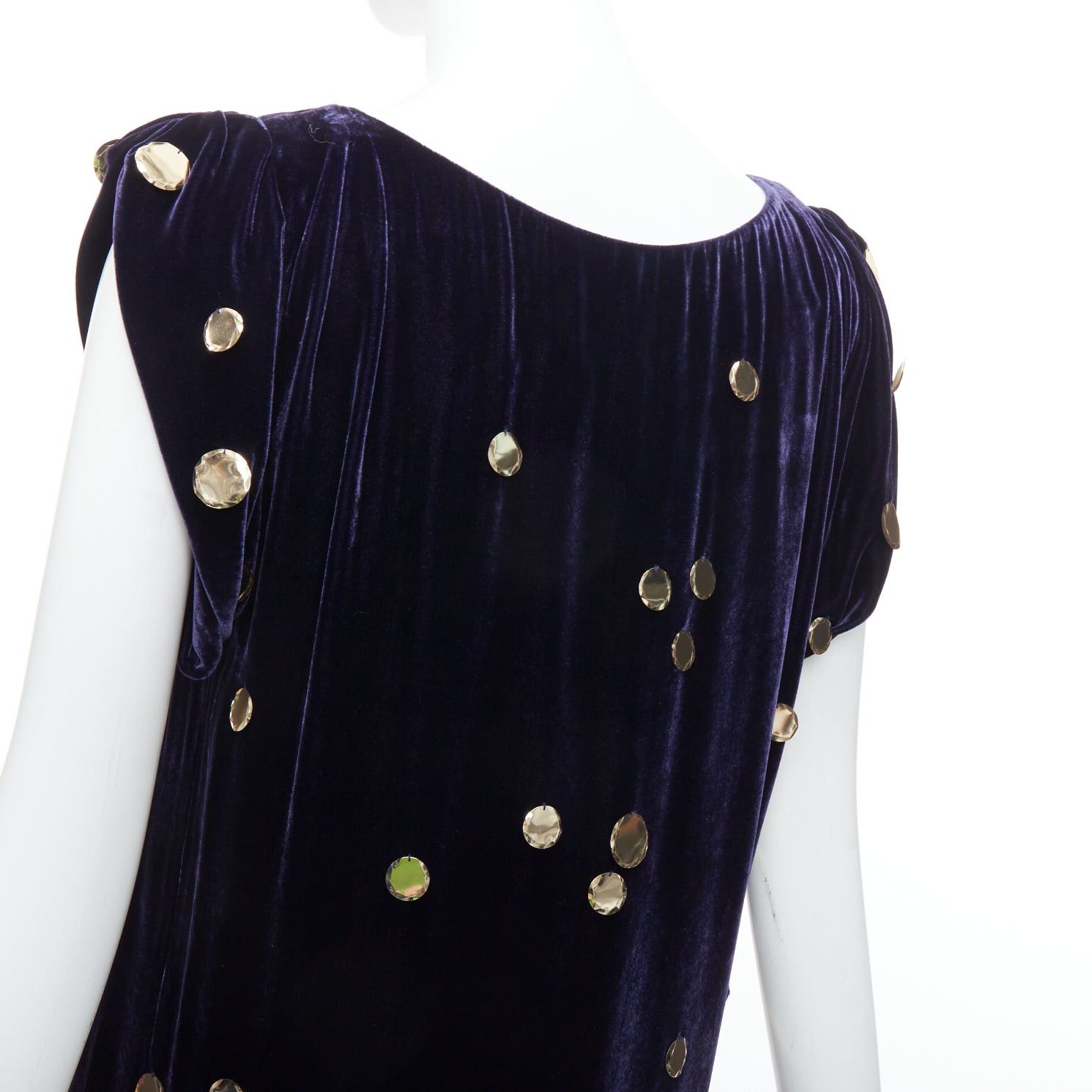 Diane von Furstenberg DIANE VON FURSTENBERG purple velour gold pailette sheath dress US2 S Size S / US 4 / IT 40 - 7 Thumbnail