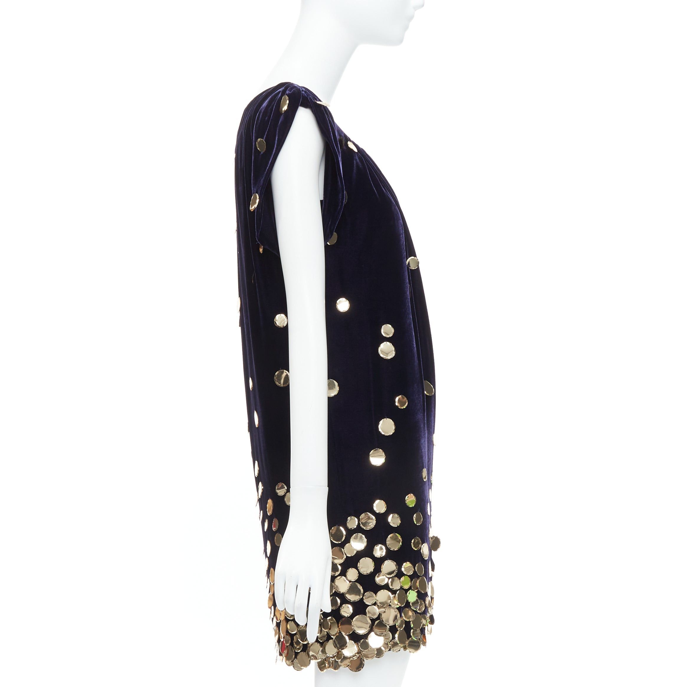 Diane von Furstenberg DIANE VON FURSTENBERG purple velour gold pailette sheath dress US2 S Size S / US 4 / IT 40 - 4 Thumbnail