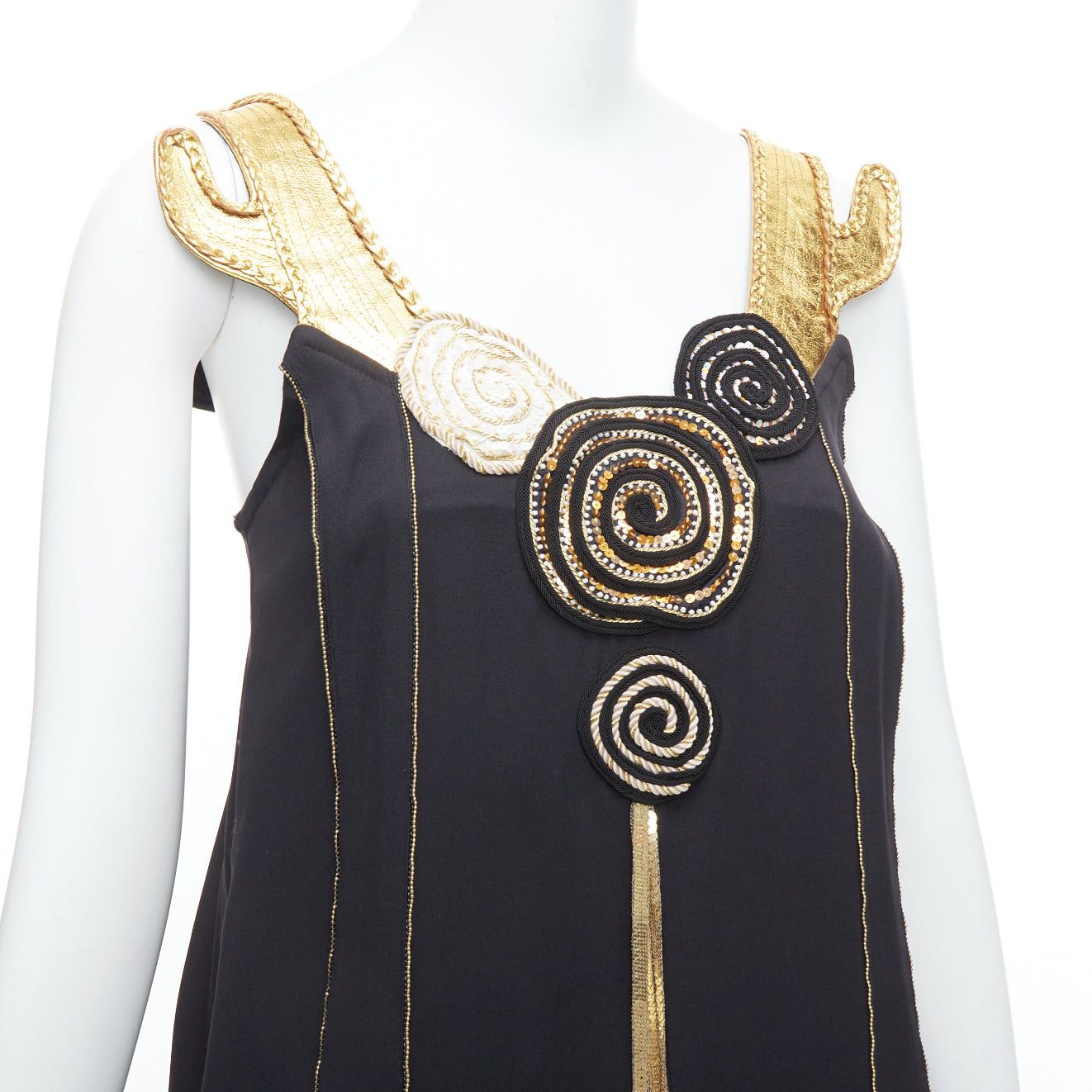 Tsumori Chisato TSUMORI CHISATO gold leather black 100% silk cactus strap dress JP2 M Size S / US 4 / IT 40 - 7 Thumbnail