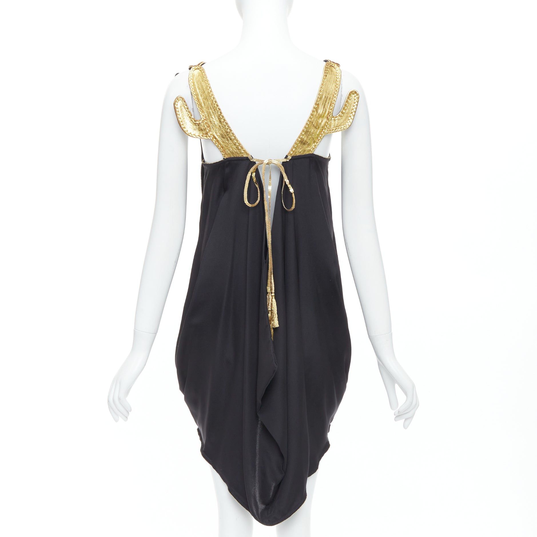 Tsumori Chisato TSUMORI CHISATO gold leather black 100% silk cactus strap dress JP2 M Size S / US 4 / IT 40 - 5 Thumbnail