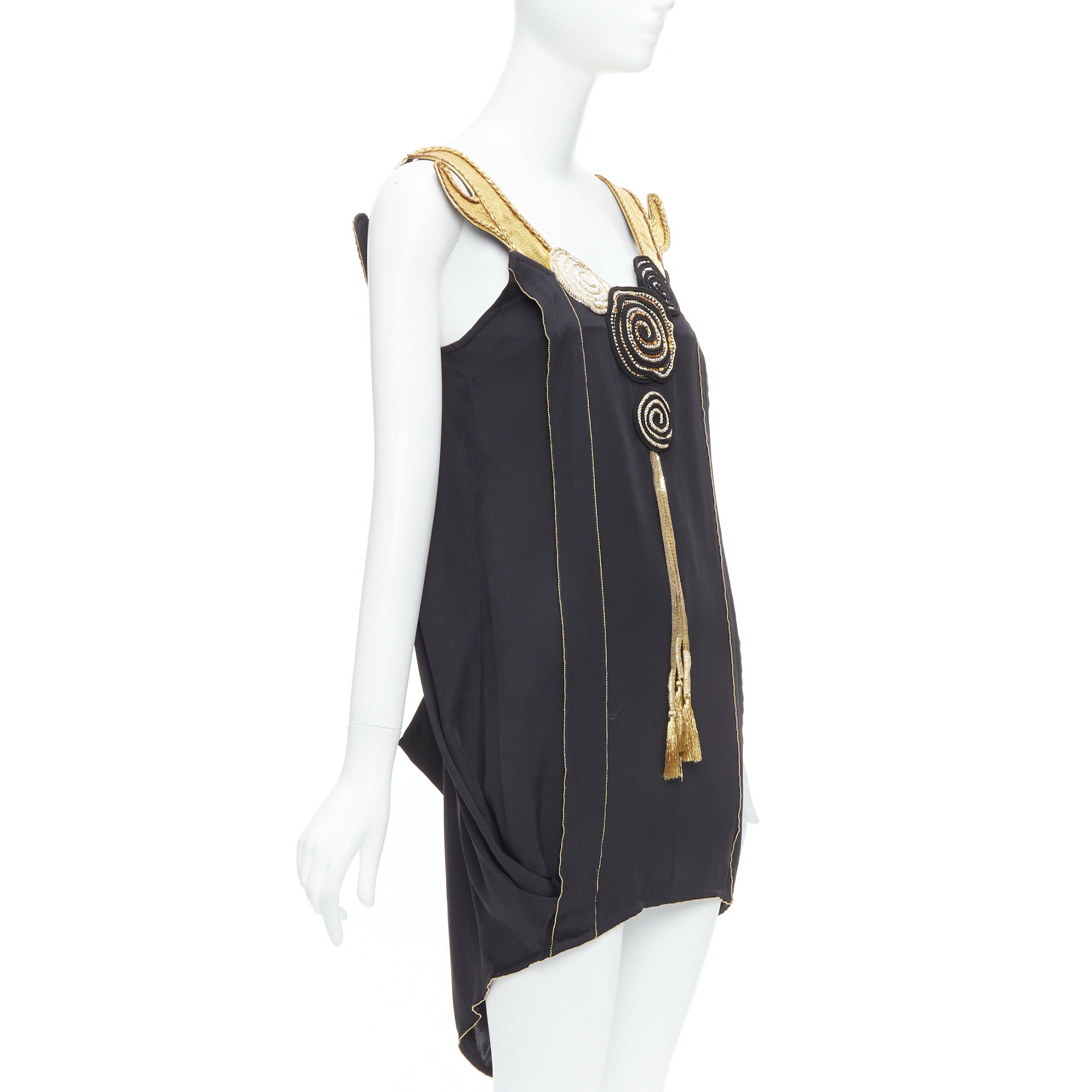 Tsumori Chisato TSUMORI CHISATO gold leather black 100% silk cactus strap dress JP2 M Size S / US 4 / IT 40 - 3 Thumbnail