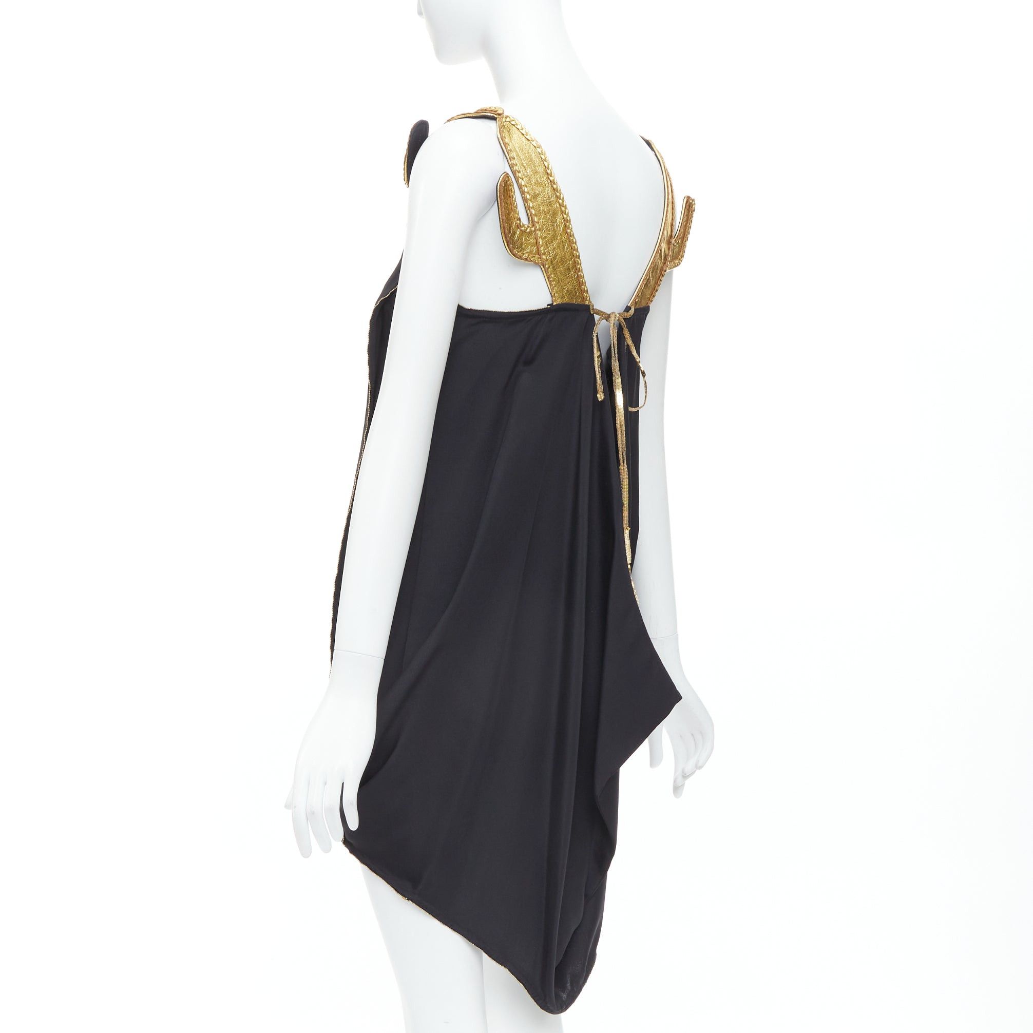 Tsumori Chisato TSUMORI CHISATO gold leather black 100% silk cactus strap dress JP2 M Size S / US 4 / IT 40 - 6 Thumbnail