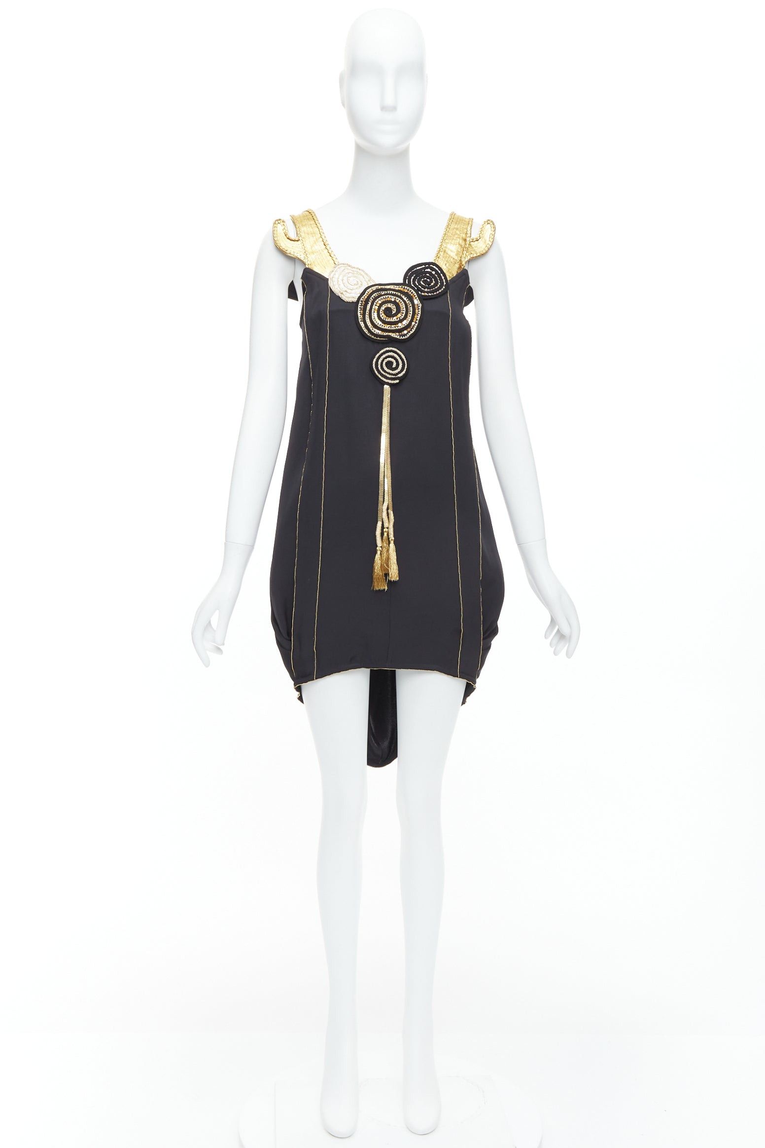 Tsumori Chisato TSUMORI CHISATO gold leather black 100% silk cactus strap dress JP2 M Size S / US 4 / IT 40 - 9 Thumbnail