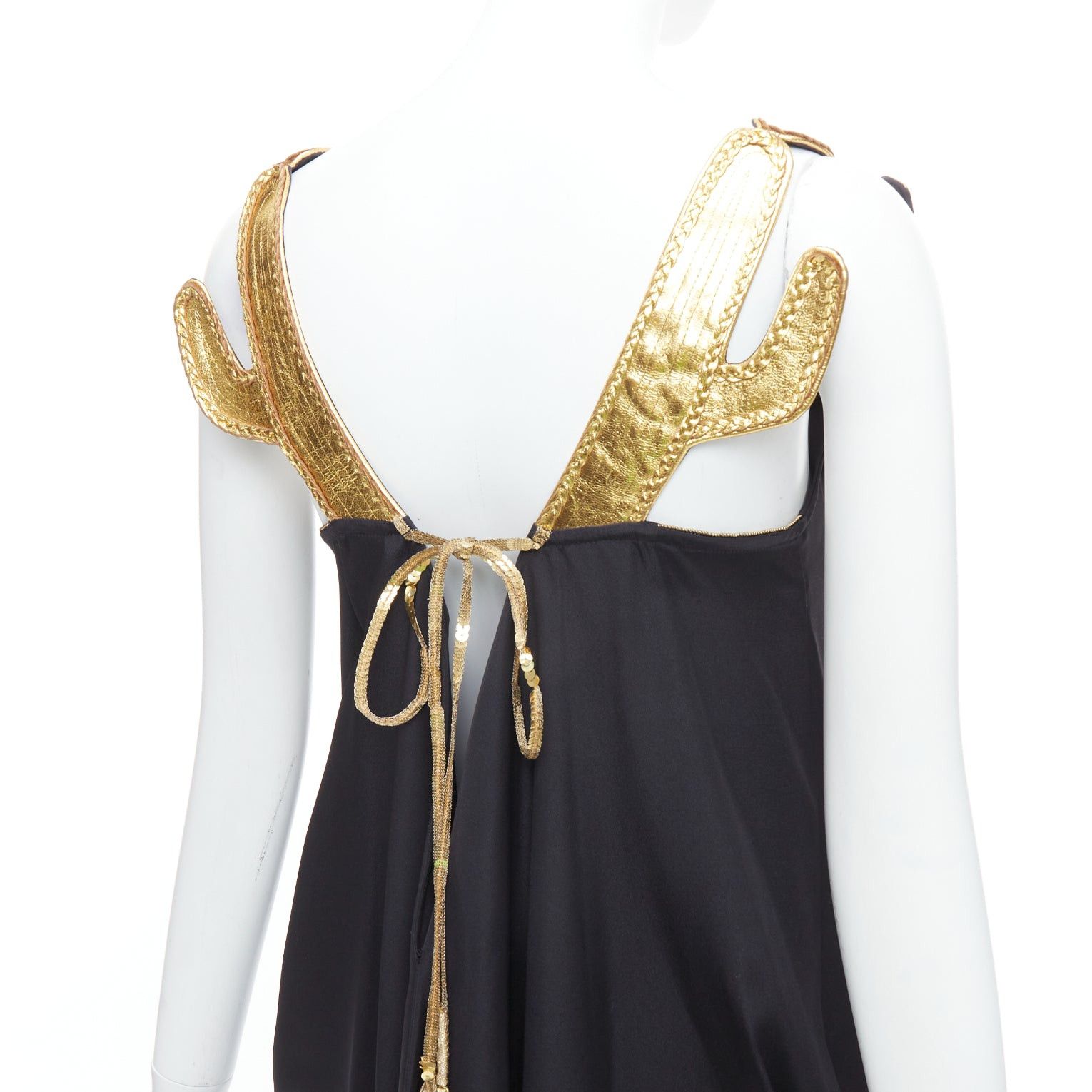 Tsumori Chisato TSUMORI CHISATO gold leather black 100% silk cactus strap dress JP2 M Size S / US 4 / IT 40 - 2 Thumbnail