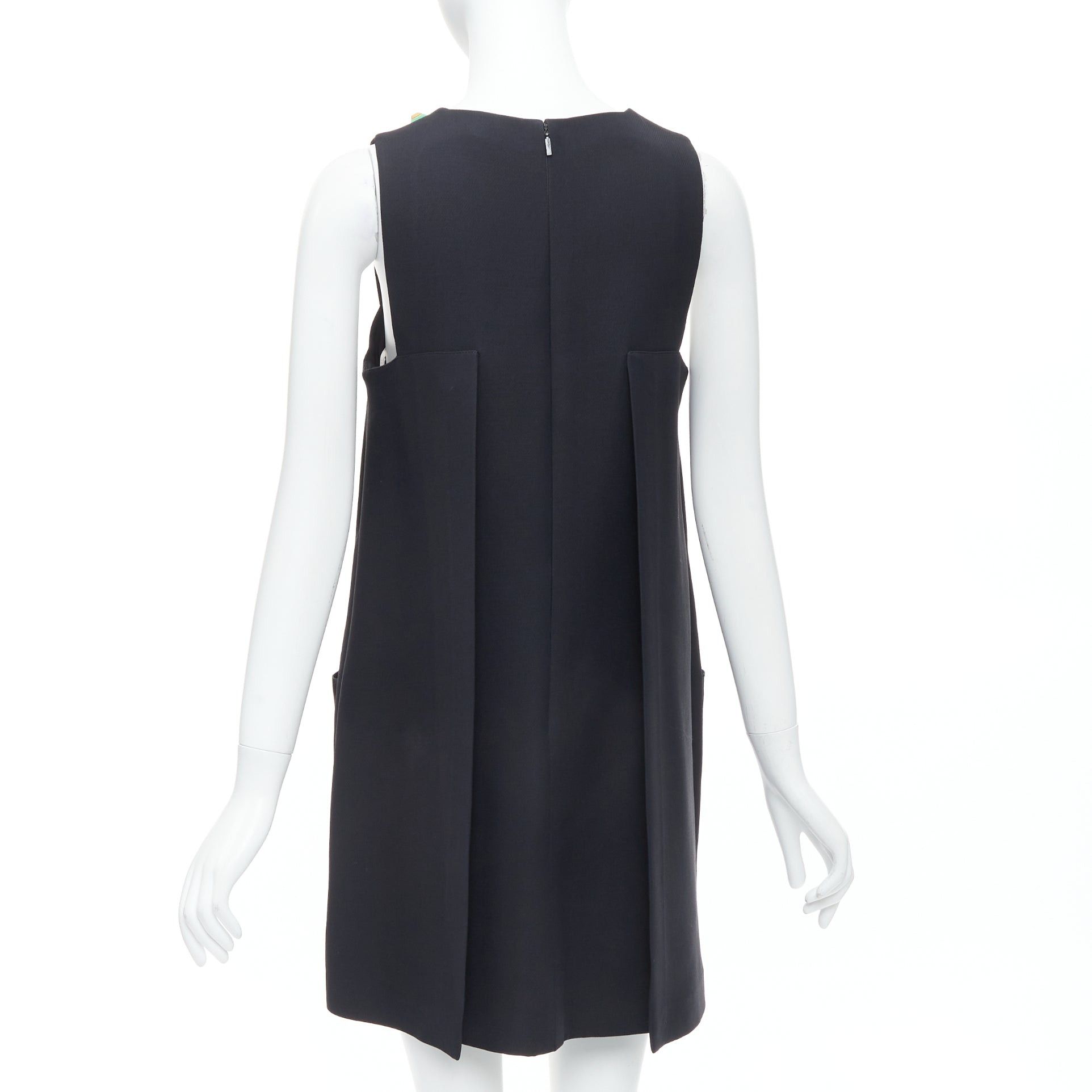 Fendi FENDI black multicolour studded rhinestone neckline leather patch pocket dress IT42 M Size M / US 6-8 / IT 42-44 - 5 Thumbnail