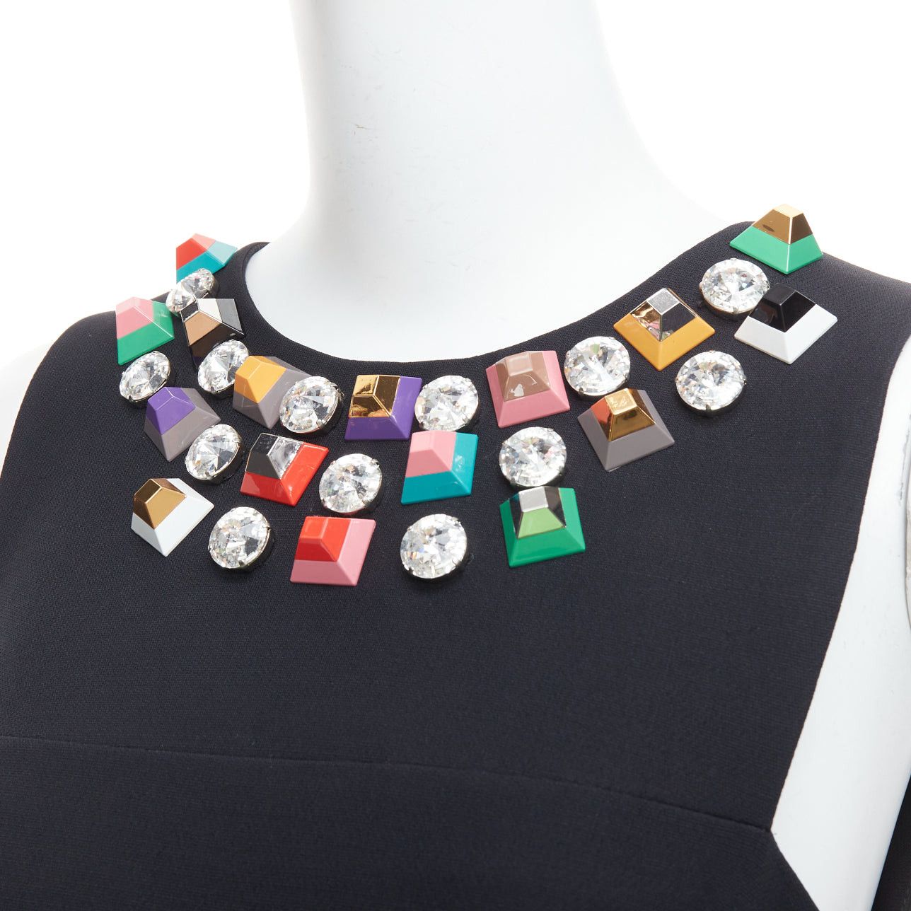 Fendi FENDI black multicolour studded rhinestone neckline leather patch pocket dress IT42 M Size M / US 6-8 / IT 42-44 - 2 Thumbnail