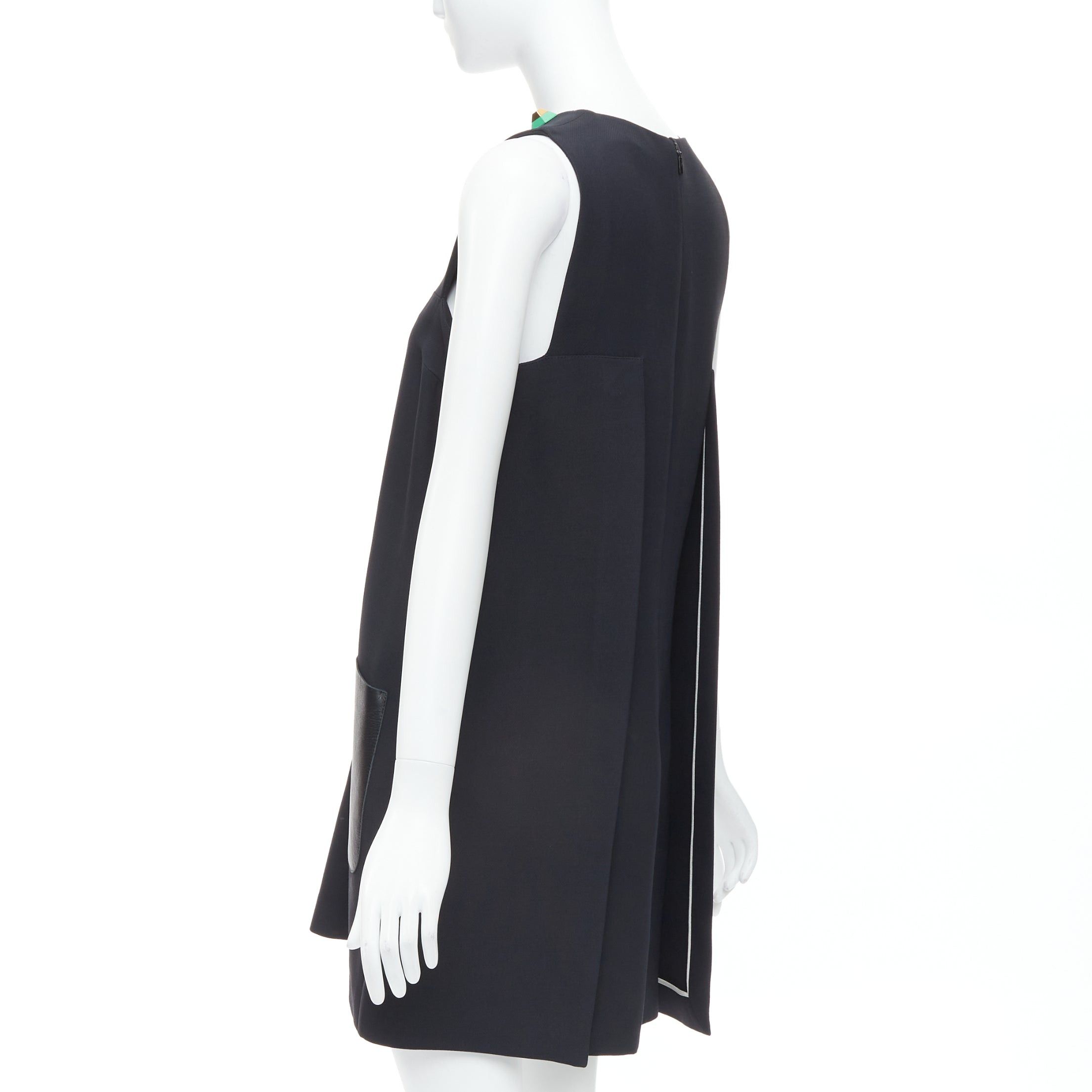 Fendi FENDI black multicolour studded rhinestone neckline leather patch pocket dress IT42 M Size M / US 6-8 / IT 42-44 - 6 Thumbnail