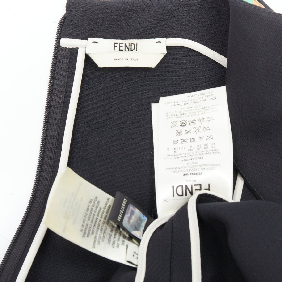 Fendi FENDI black multicolour studded rhinestone neckline leather patch pocket dress IT42 M Size M / US 6-8 / IT 42-44 - 8 Thumbnail