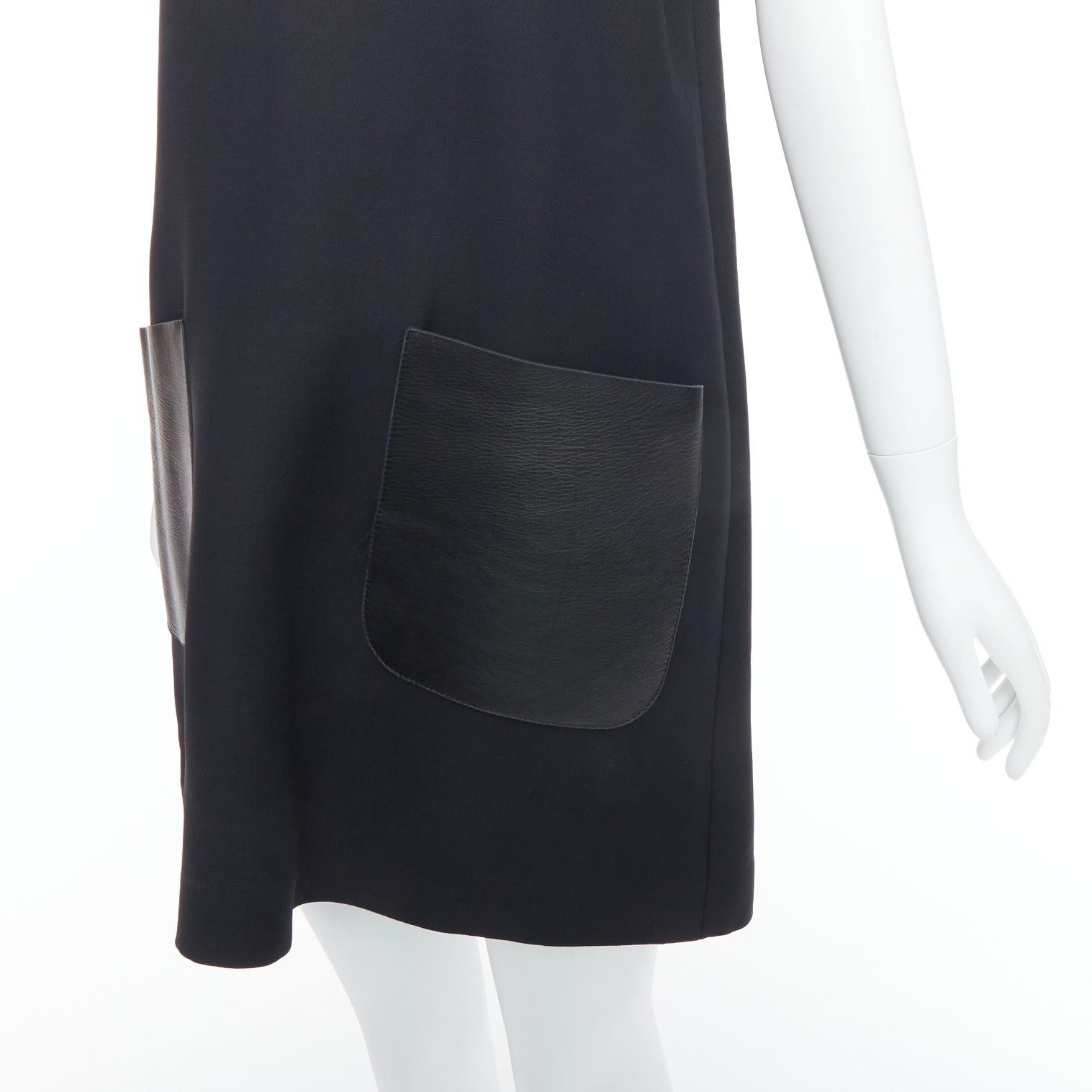 Fendi FENDI black multicolour studded rhinestone neckline leather patch pocket dress IT42 M Size M / US 6-8 / IT 42-44 - 7 Thumbnail
