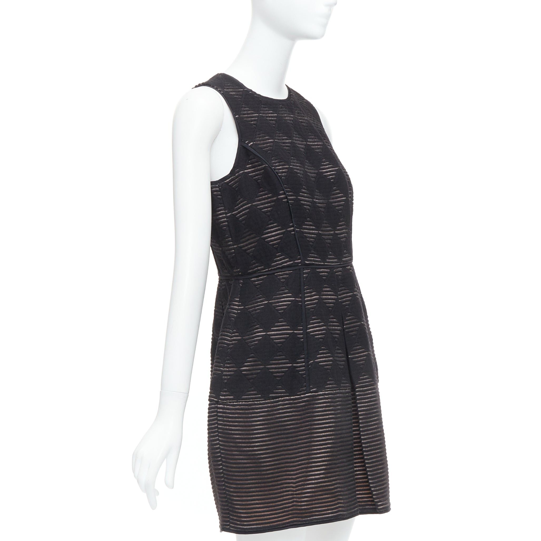 Tibi TIBI black diamond checkered embroidered stripe fit flared dress US4 S Size M / US 6-8 / IT 42-44 - 3 Thumbnail