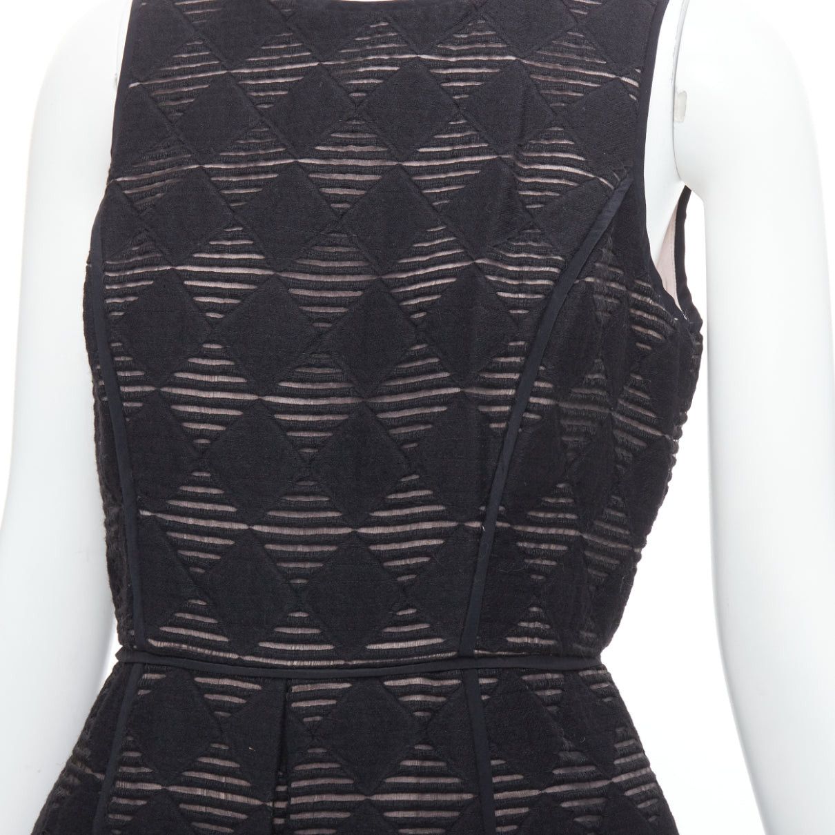 Tibi TIBI black diamond checkered embroidered stripe fit flared dress US4 S Size M / US 6-8 / IT 42-44 - 7 Thumbnail