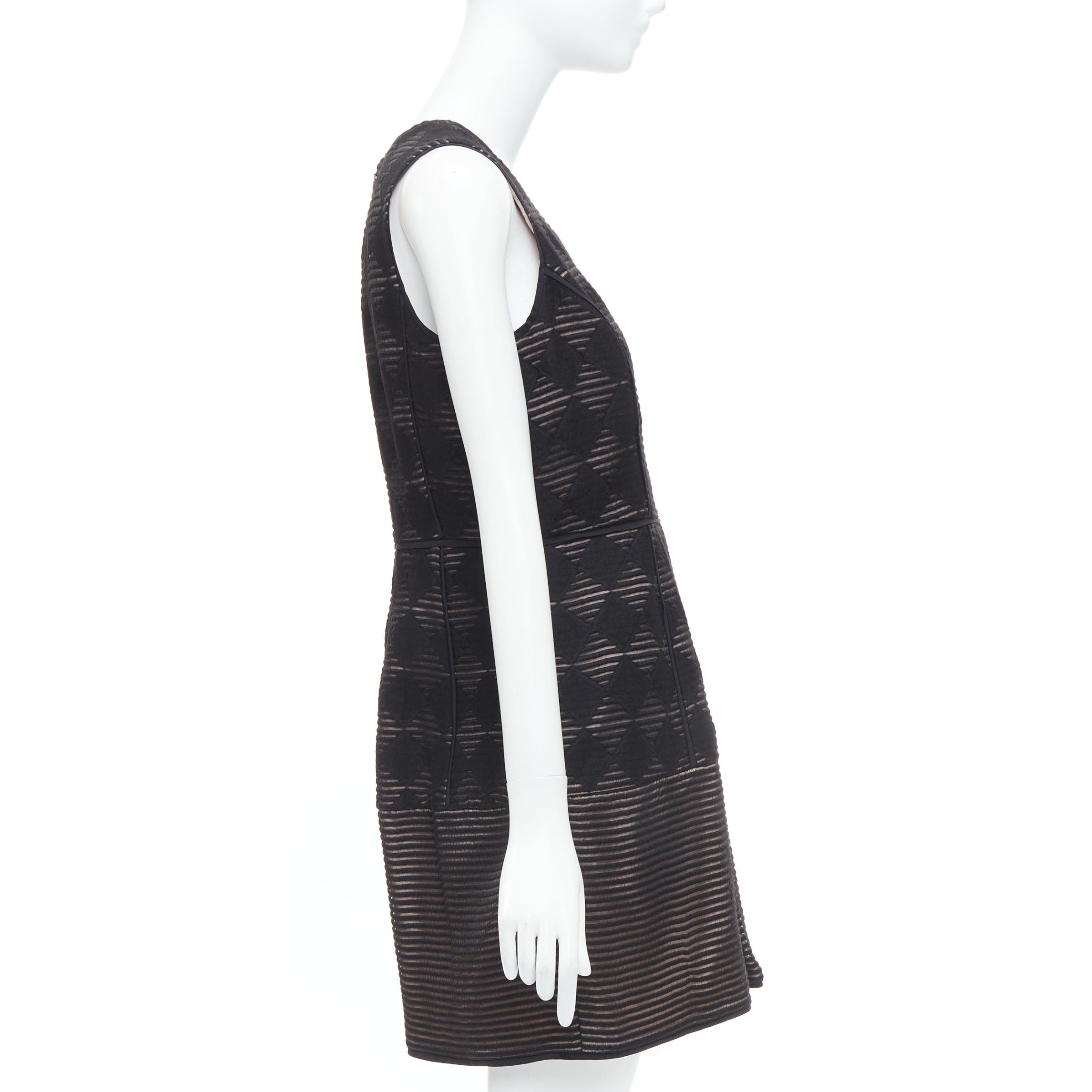 Tibi TIBI black diamond checkered embroidered stripe fit flared dress US4 S Size M / US 6-8 / IT 42-44 - 4 Thumbnail