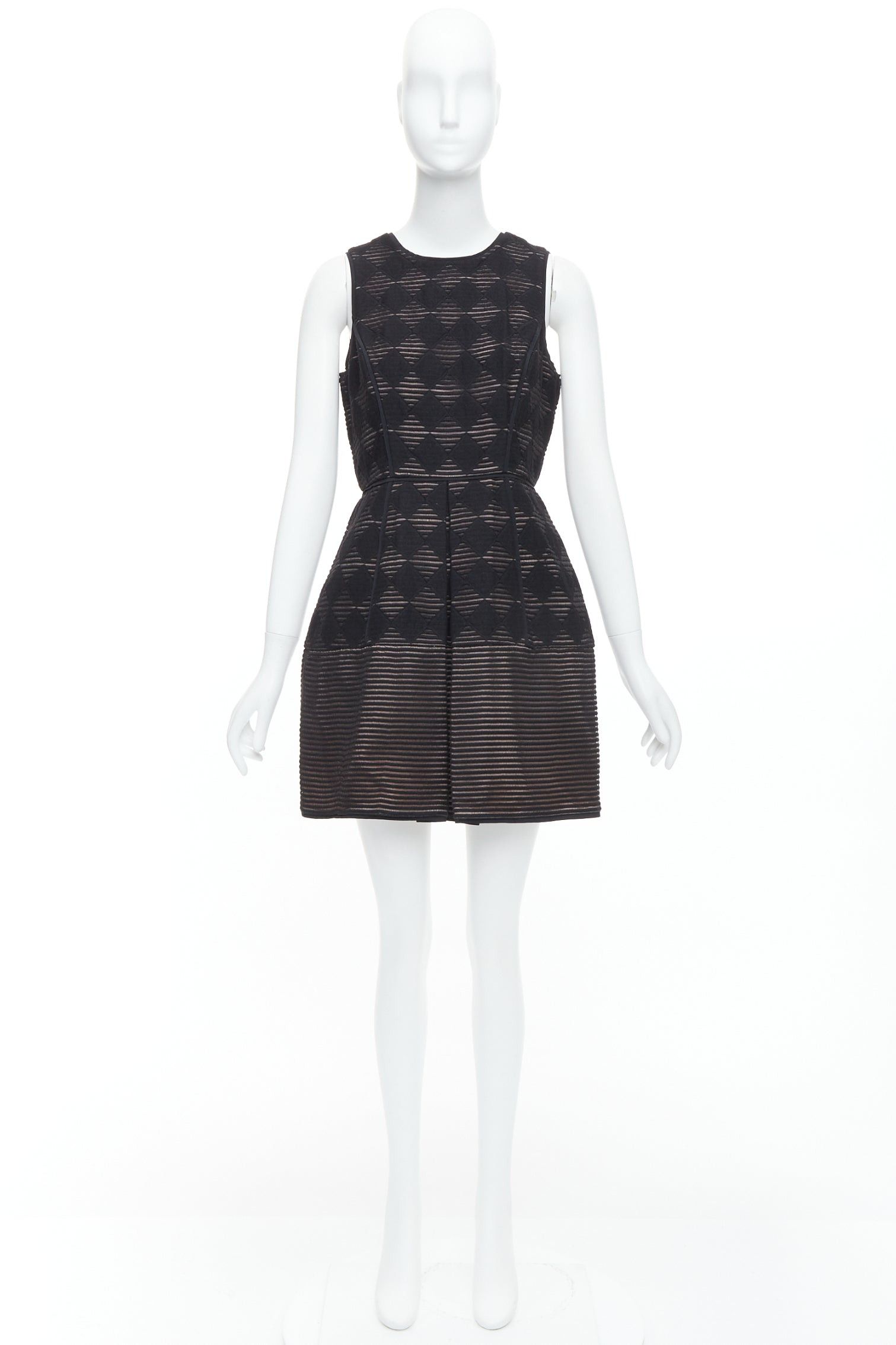 Tibi TIBI black diamond checkered embroidered stripe fit flared dress US4 S Size M / US 6-8 / IT 42-44 - 9 Thumbnail