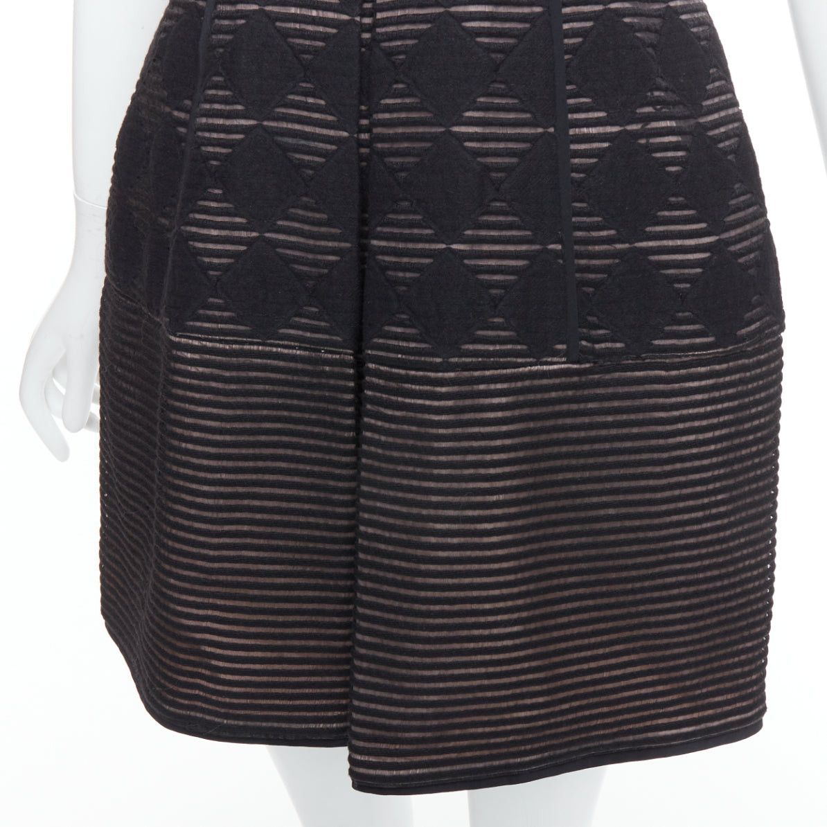 Tibi TIBI black diamond checkered embroidered stripe fit flared dress US4 S Size M / US 6-8 / IT 42-44 - 2 Thumbnail