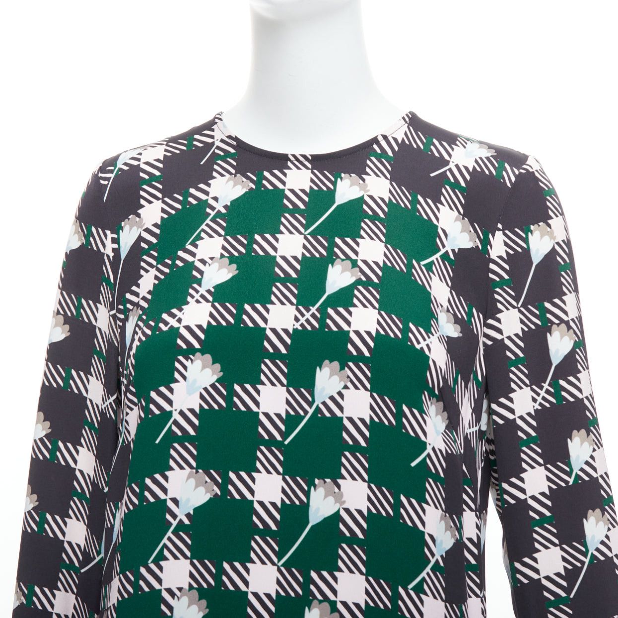 Markus Lupfer MARKUS LUPFER 2016 Runway green pink floral check drop waist dress S Size S / US 4 / IT 40 - 7 Thumbnail