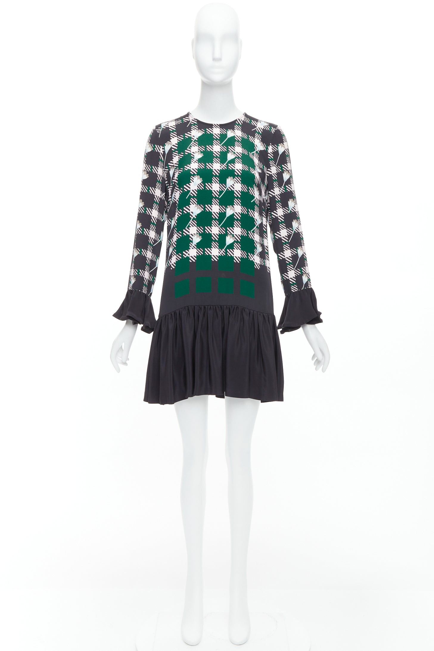 Markus Lupfer MARKUS LUPFER 2016 Runway green pink floral check drop waist dress S Size S / US 4 / IT 40 - 9 Thumbnail