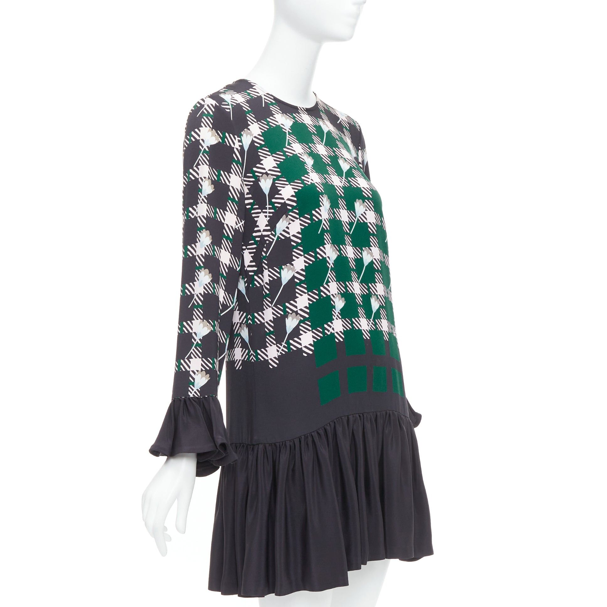 Markus Lupfer MARKUS LUPFER 2016 Runway green pink floral check drop waist dress S Size S / US 4 / IT 40 - 3 Thumbnail
