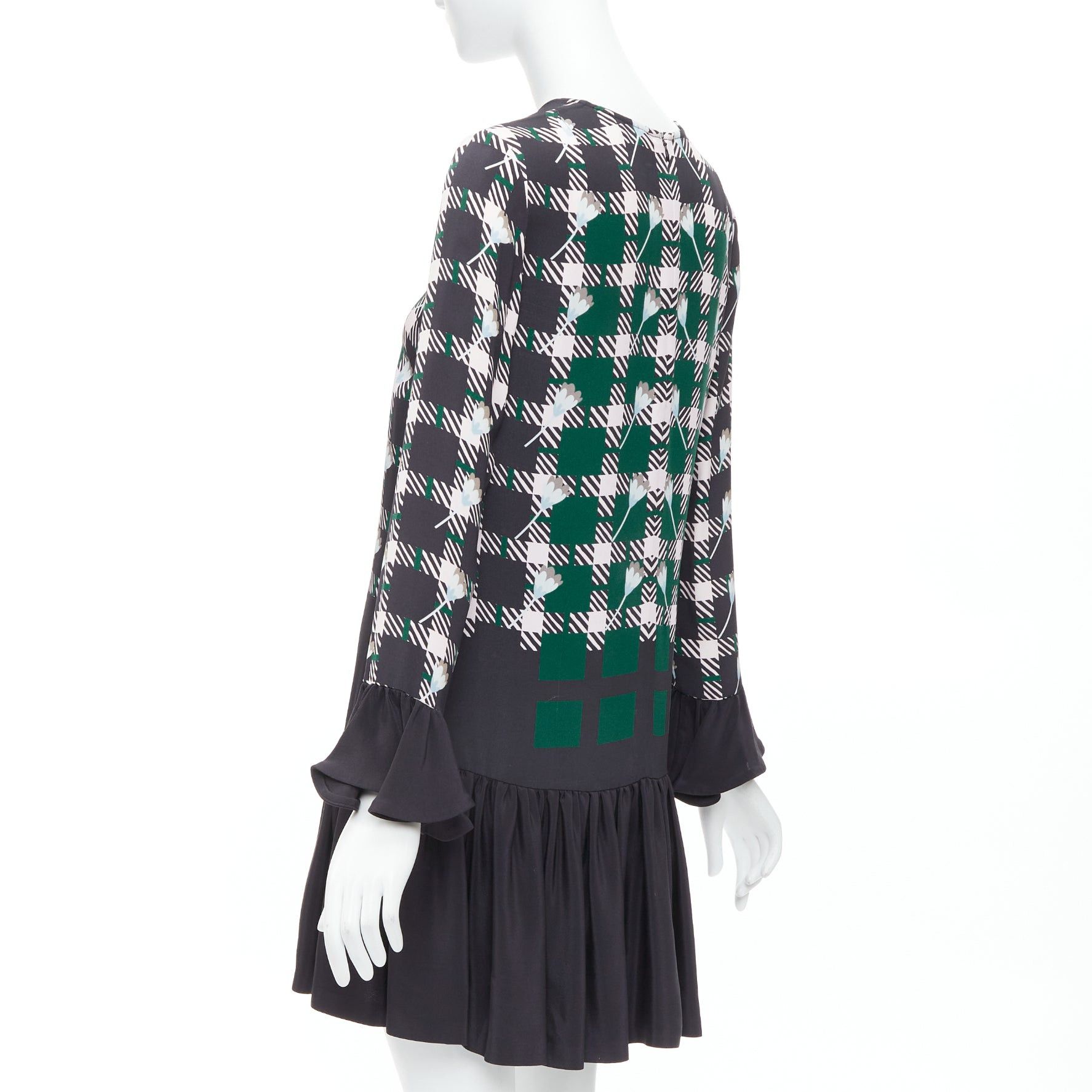 Markus Lupfer MARKUS LUPFER 2016 Runway green pink floral check drop waist dress S Size S / US 4 / IT 40 - 6 Thumbnail