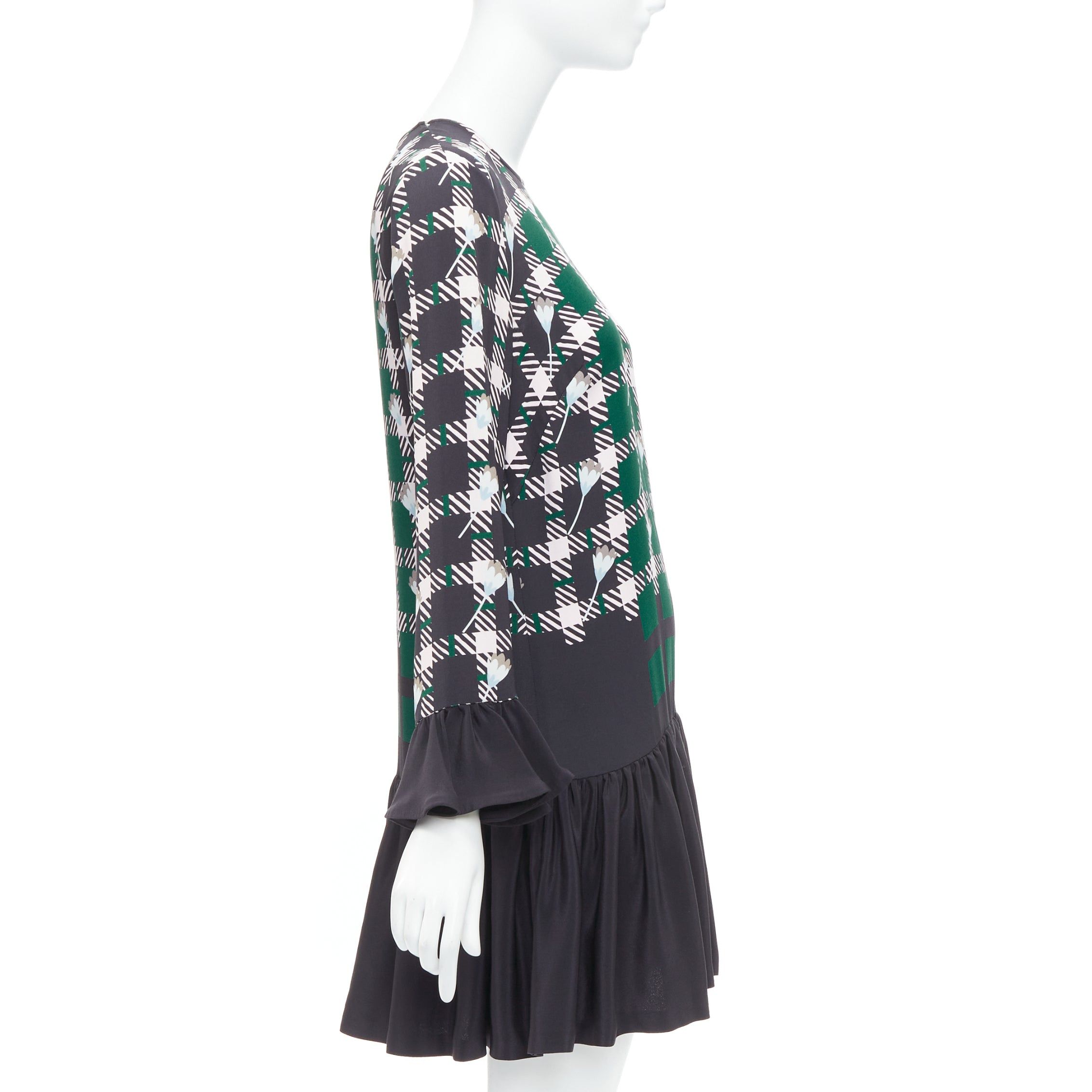 Markus Lupfer MARKUS LUPFER 2016 Runway green pink floral check drop waist dress S Size S / US 4 / IT 40 - 4 Thumbnail