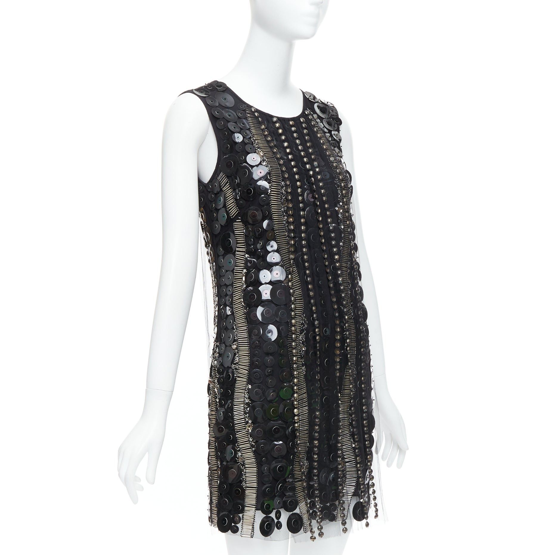 Collette Dinnigan COLLETTE DINNIGAN Runway black jewelled pailettes party shift dress XS Size XS / US 0-2 / IT 36-38 - 3 Thumbnail