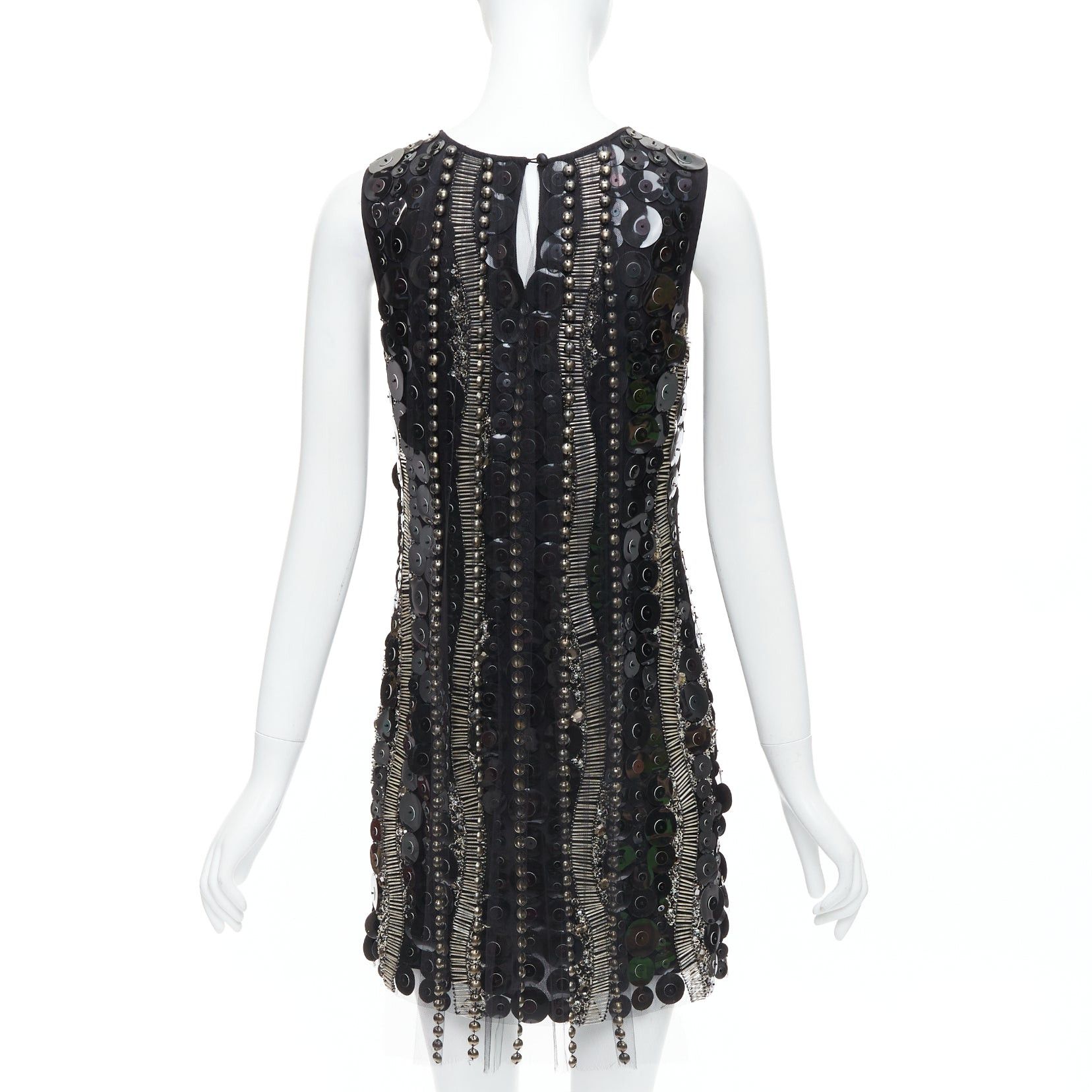 Collette Dinnigan COLLETTE DINNIGAN Runway black jewelled pailettes party shift dress XS Size XS / US 0-2 / IT 36-38 - 5 Thumbnail