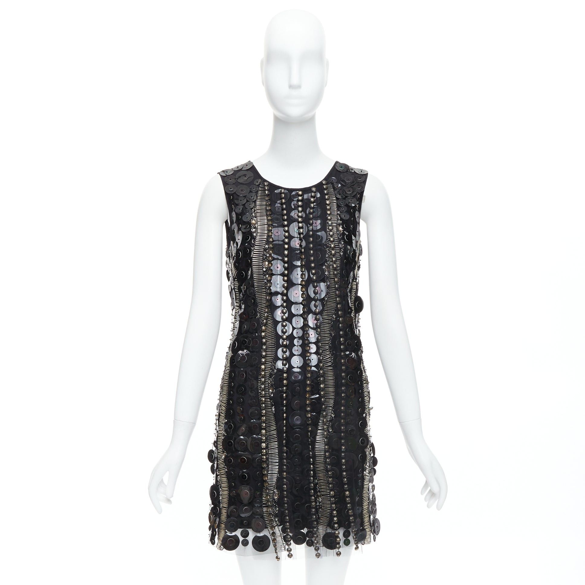 Collette Dinnigan COLLETTE DINNIGAN Runway black jewelled pailettes party shift dress XS Size XS / US 0-2 / IT 36-38 - 9 Thumbnail