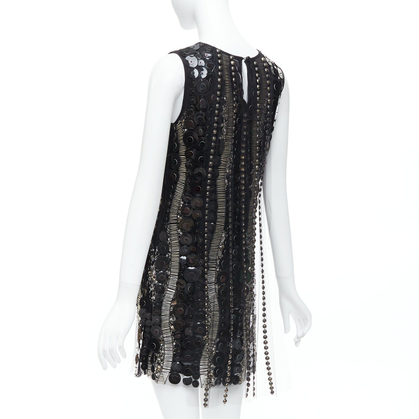 Collette Dinnigan COLLETTE DINNIGAN Runway black jewelled pailettes party shift dress XS Size XS / US 0-2 / IT 36-38 - 6 Thumbnail