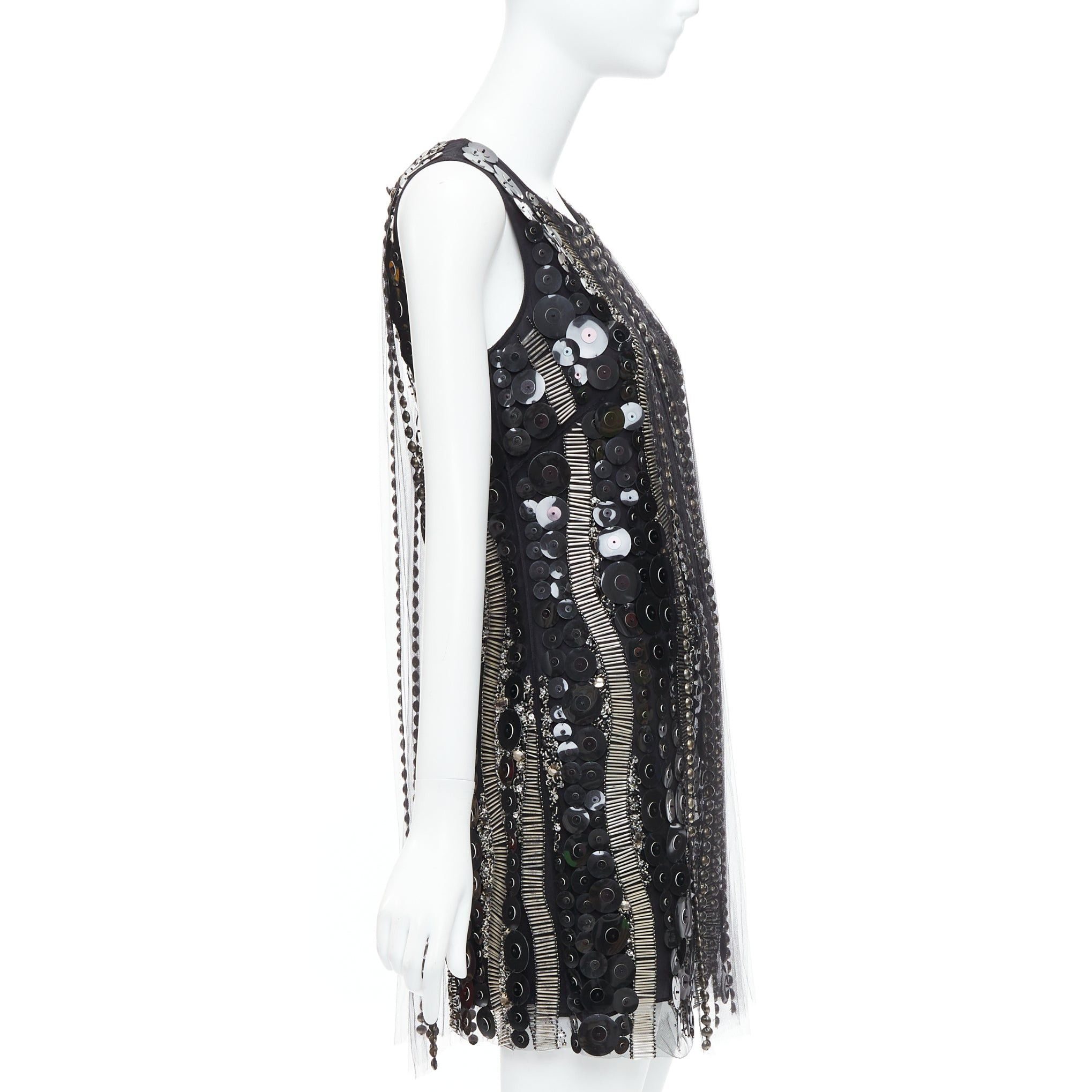 Collette Dinnigan COLLETTE DINNIGAN Runway black jewelled pailettes party shift dress XS Size XS / US 0-2 / IT 36-38 - 4 Thumbnail
