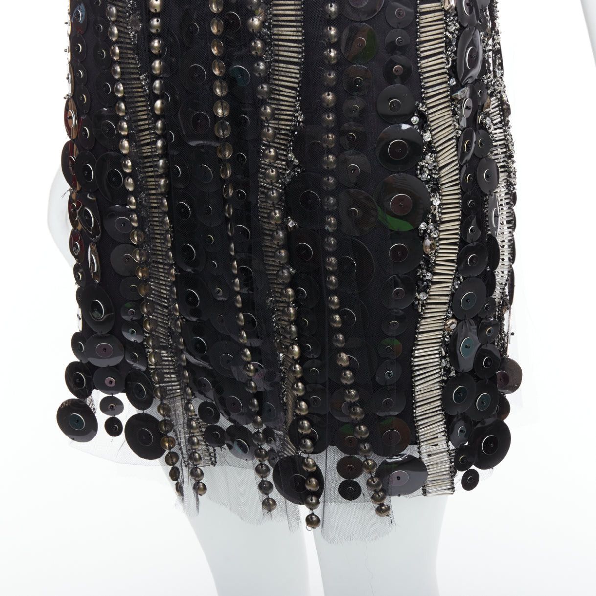 Collette Dinnigan COLLETTE DINNIGAN Runway black jewelled pailettes party shift dress XS Size XS / US 0-2 / IT 36-38 - 2 Thumbnail