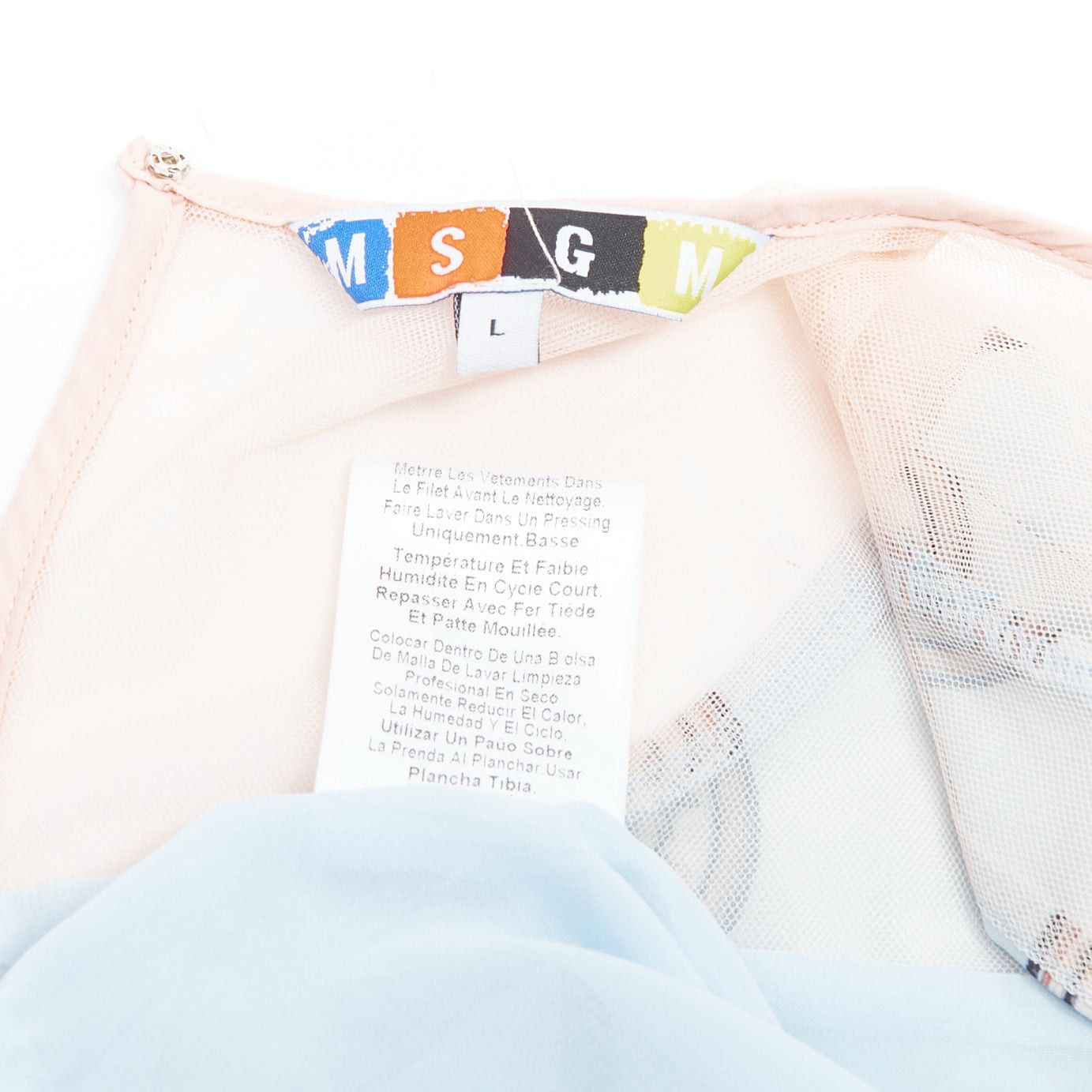 MSGM MSGM baby blue silk blend portrait print embellished shift dress L Size M / US 6-8 / IT 42-44 - 8 Thumbnail