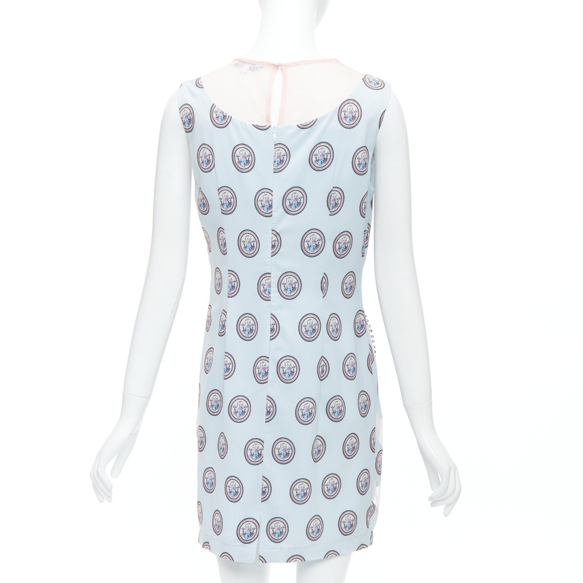 MSGM MSGM baby blue silk blend portrait print embellished shift dress L Size M / US 6-8 / IT 42-44 - 5 Thumbnail