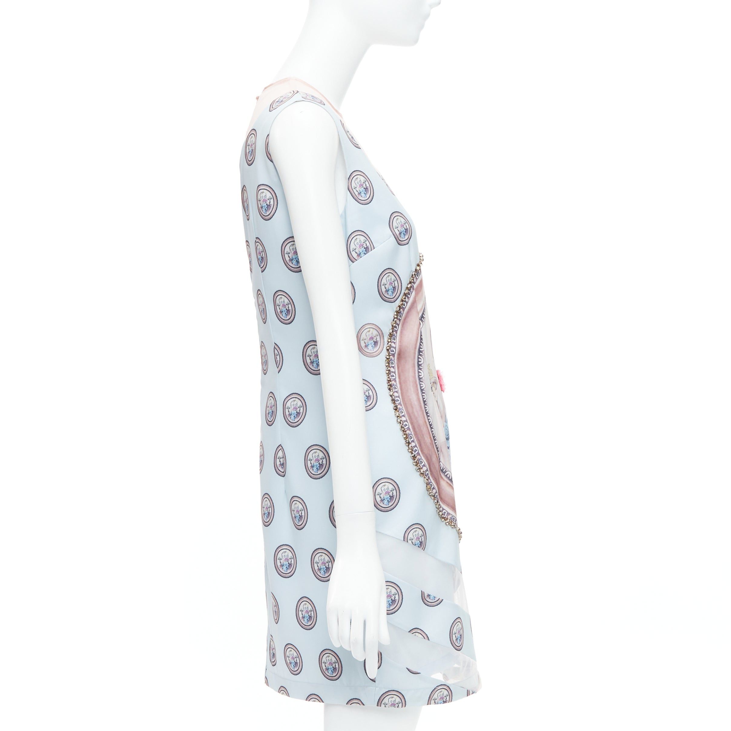 MSGM MSGM baby blue silk blend portrait print embellished shift dress L Size M / US 6-8 / IT 42-44 - 4 Thumbnail