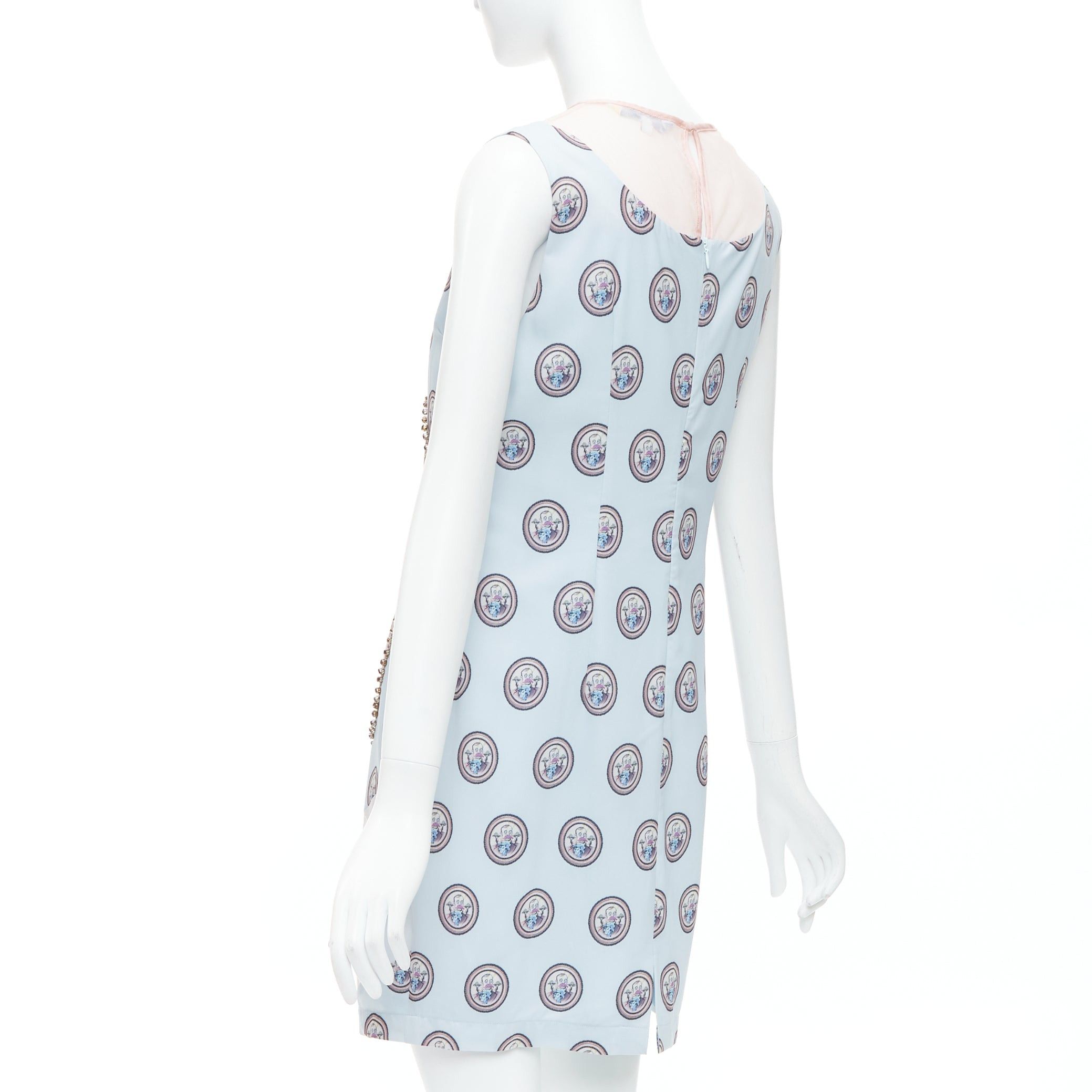 MSGM MSGM baby blue silk blend portrait print embellished shift dress L Size M / US 6-8 / IT 42-44 - 6 Thumbnail