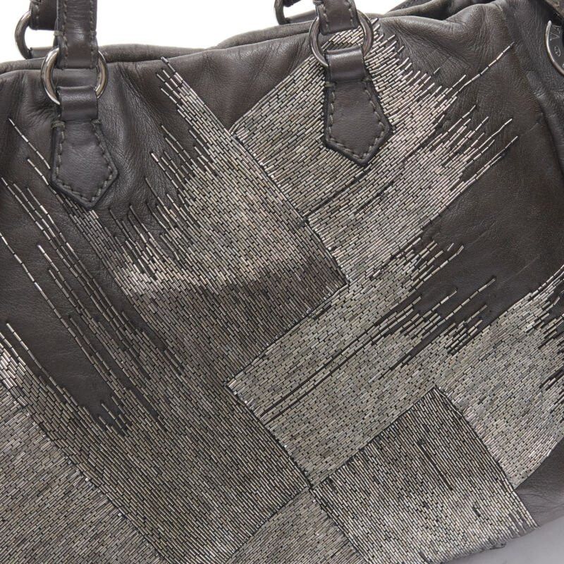 Valentino VALENTINO silver bead embellished grey leather crossbody large tote bag Size ONE SIZE - 7 Thumbnail