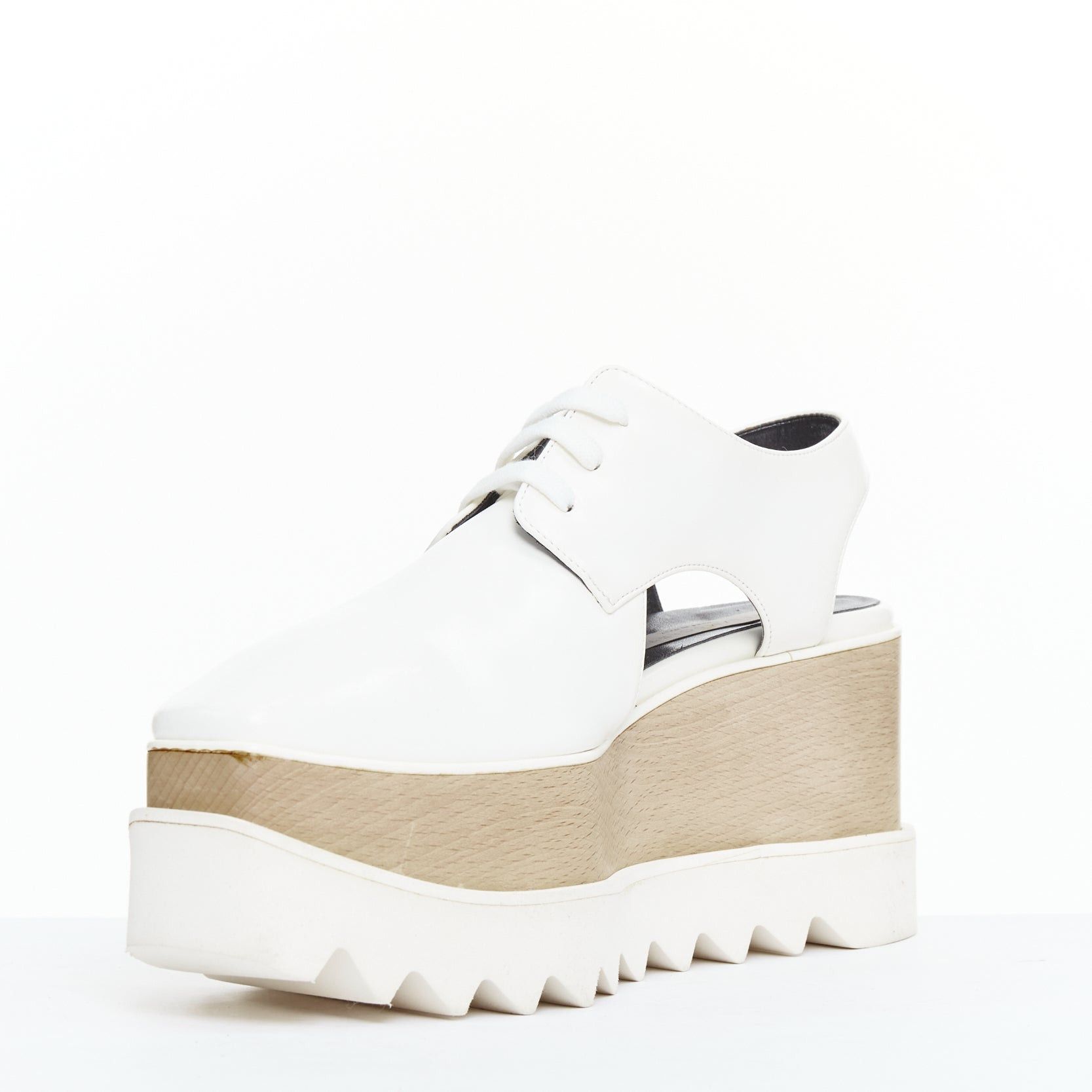 Stella McCartney STELLA MCCARTNEY Elyse white vegan leather lace up platforms EU39 Size US 9 / IT 39 - 4 Thumbnail
