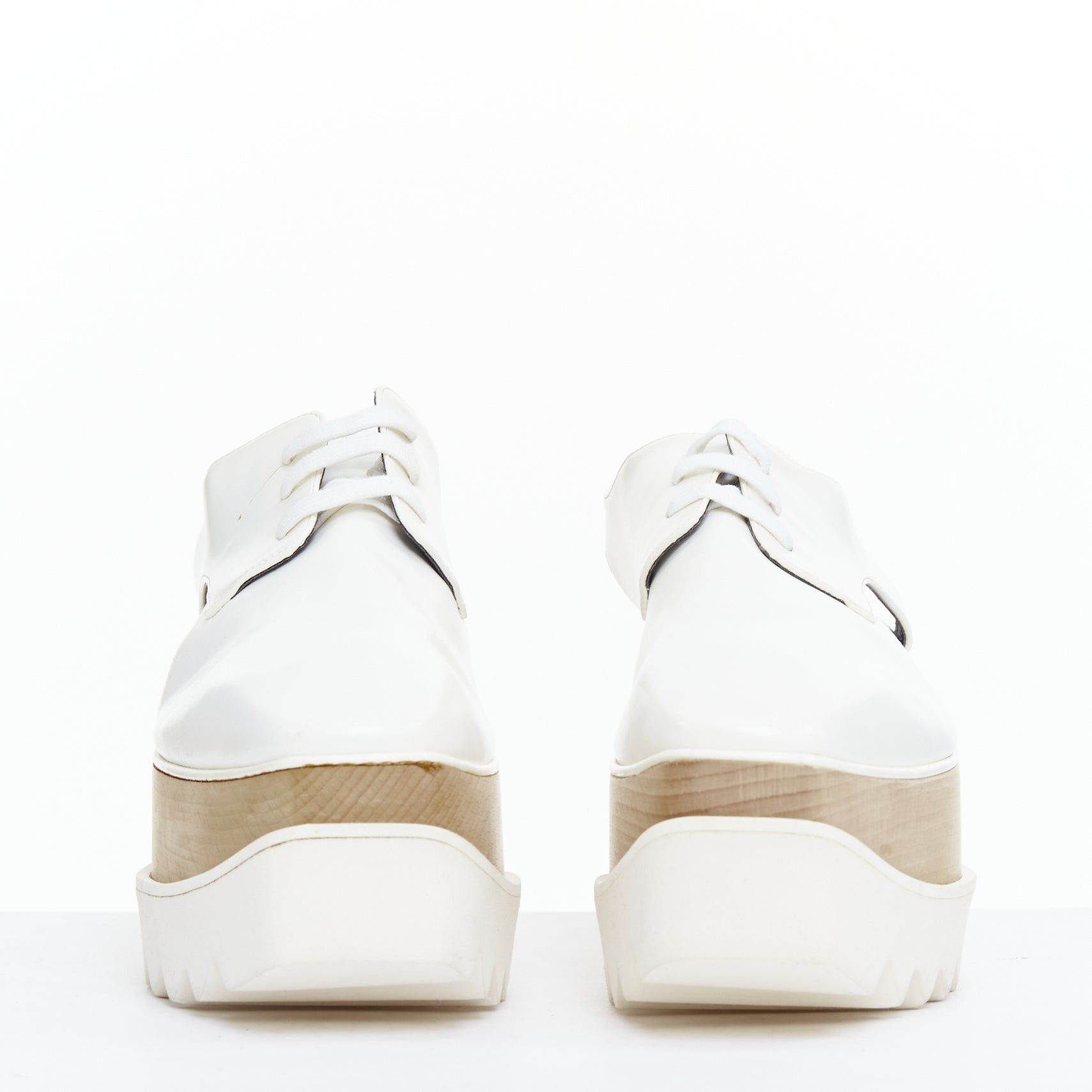 Stella McCartney STELLA MCCARTNEY Elyse white vegan leather lace up platforms EU39 Size US 9 / IT 39 - 3 Thumbnail